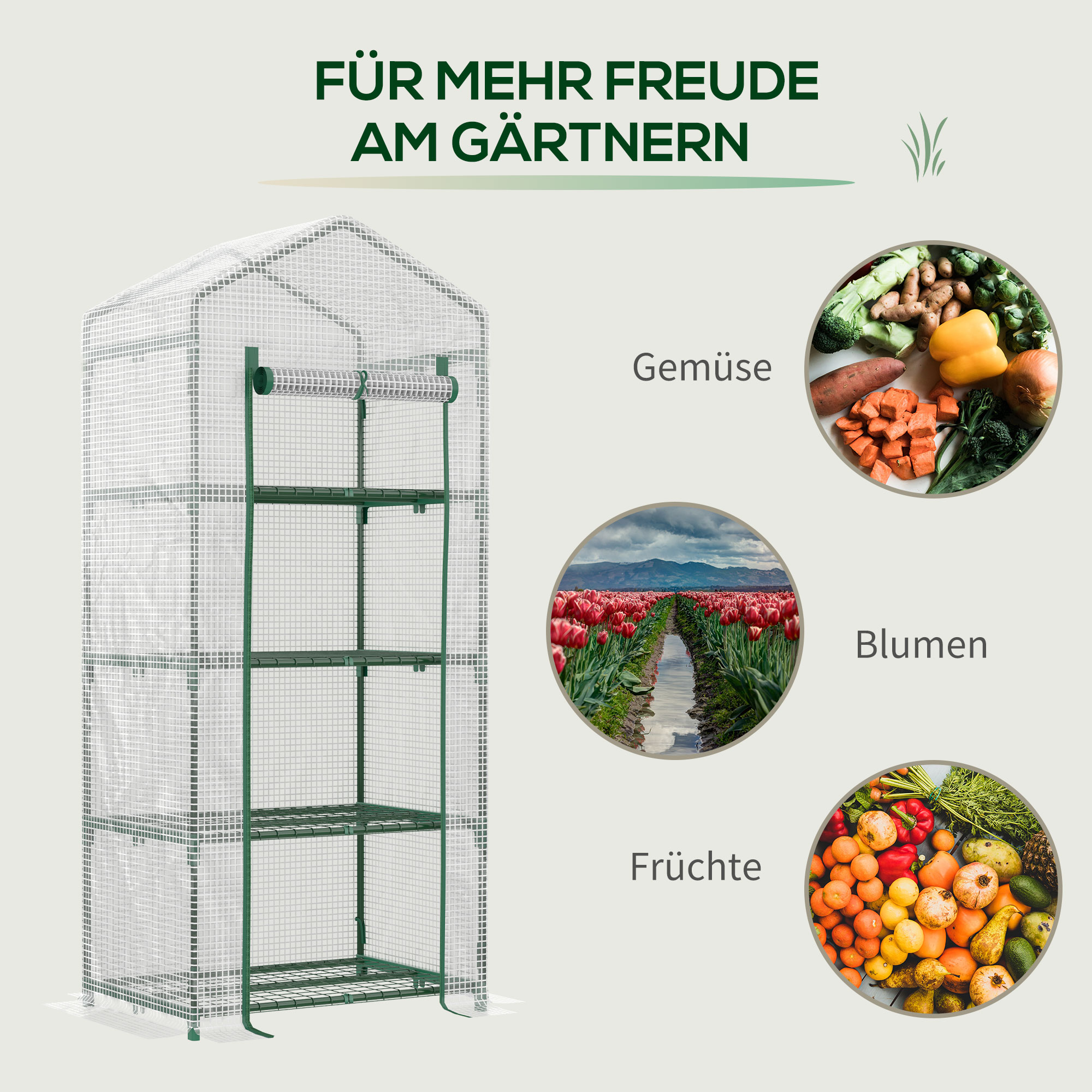 Folien-Gewächshaus, Treibhaus, Mini-Gewächshaus, Pflanzenhaus, Frühbeet, 4 Regalfächer, 70 x 50 x 160 cm, Weiß