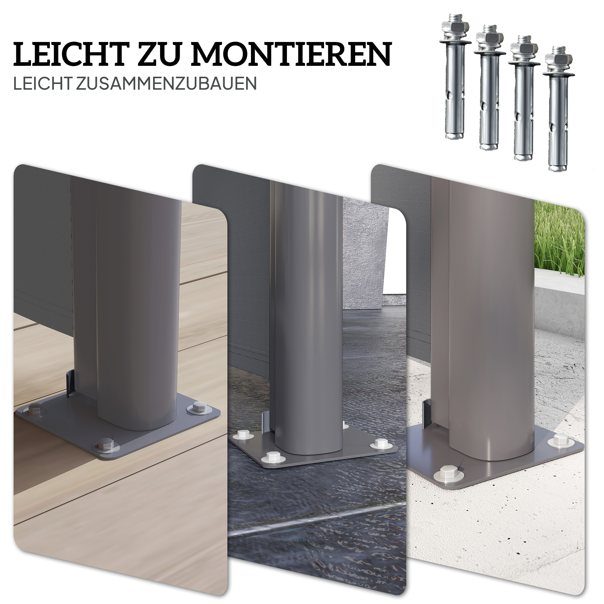 Seitenmarkise ausziehbar blickdicht Sichtschutz mit Wandhalterung  Beschichtung 300x180cm Dunkelgrau