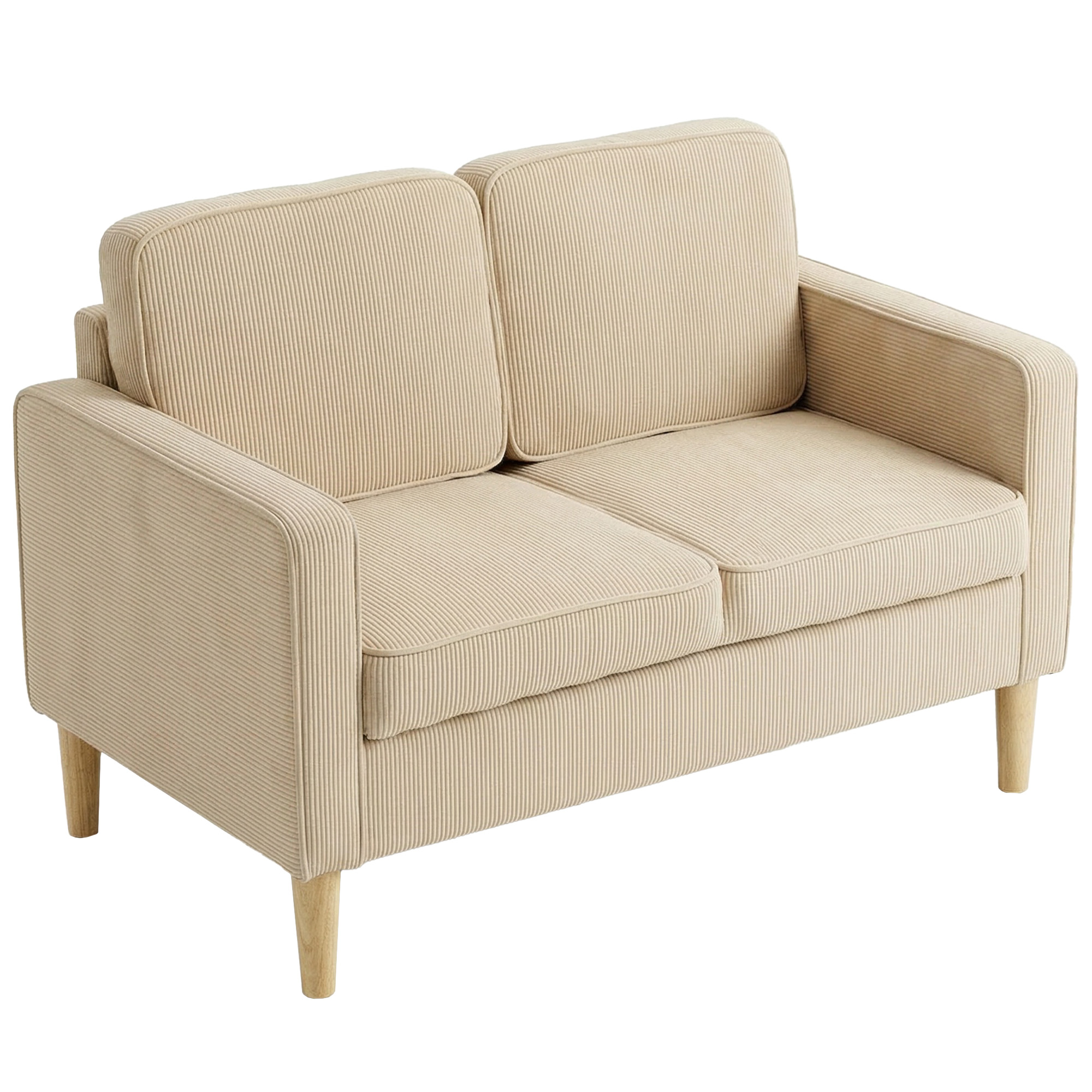 Sofa 2 Sitzer Couch mit 2 Wurfkissen, Stauraum Massivholzfüßen 117 x 63 x 79 cm Beige