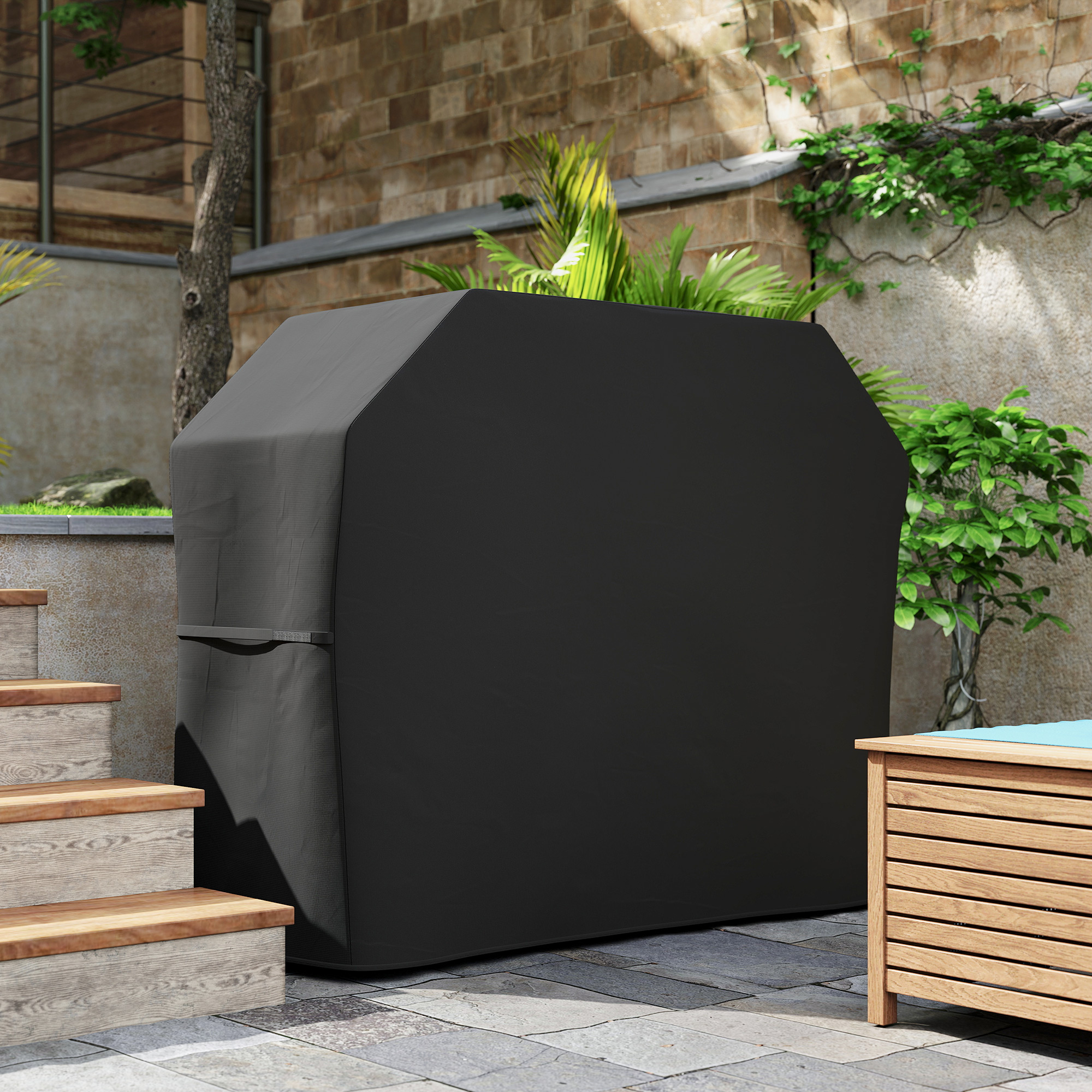 Grillabdeckung Schutzabdeckung für Grill Grillplane, wetterbeständig, 147 x 61 x 120cm, Schwarz