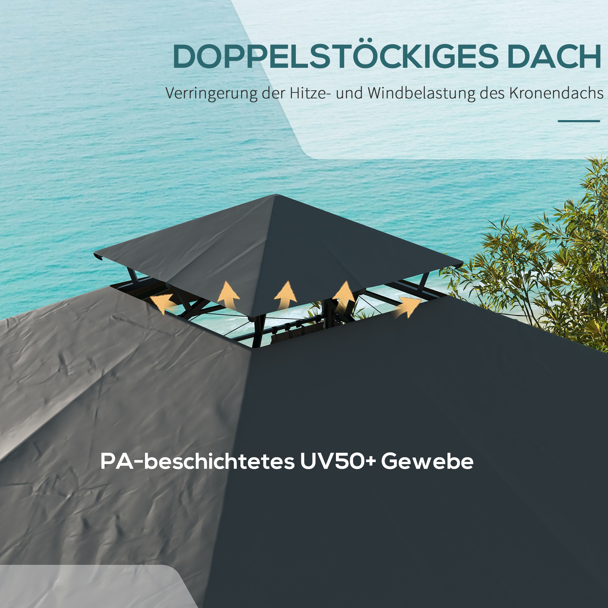Pavillon Partyzelt Gartenpavillon, 3 x 3 x 2, 88 m, Dunkelgrau