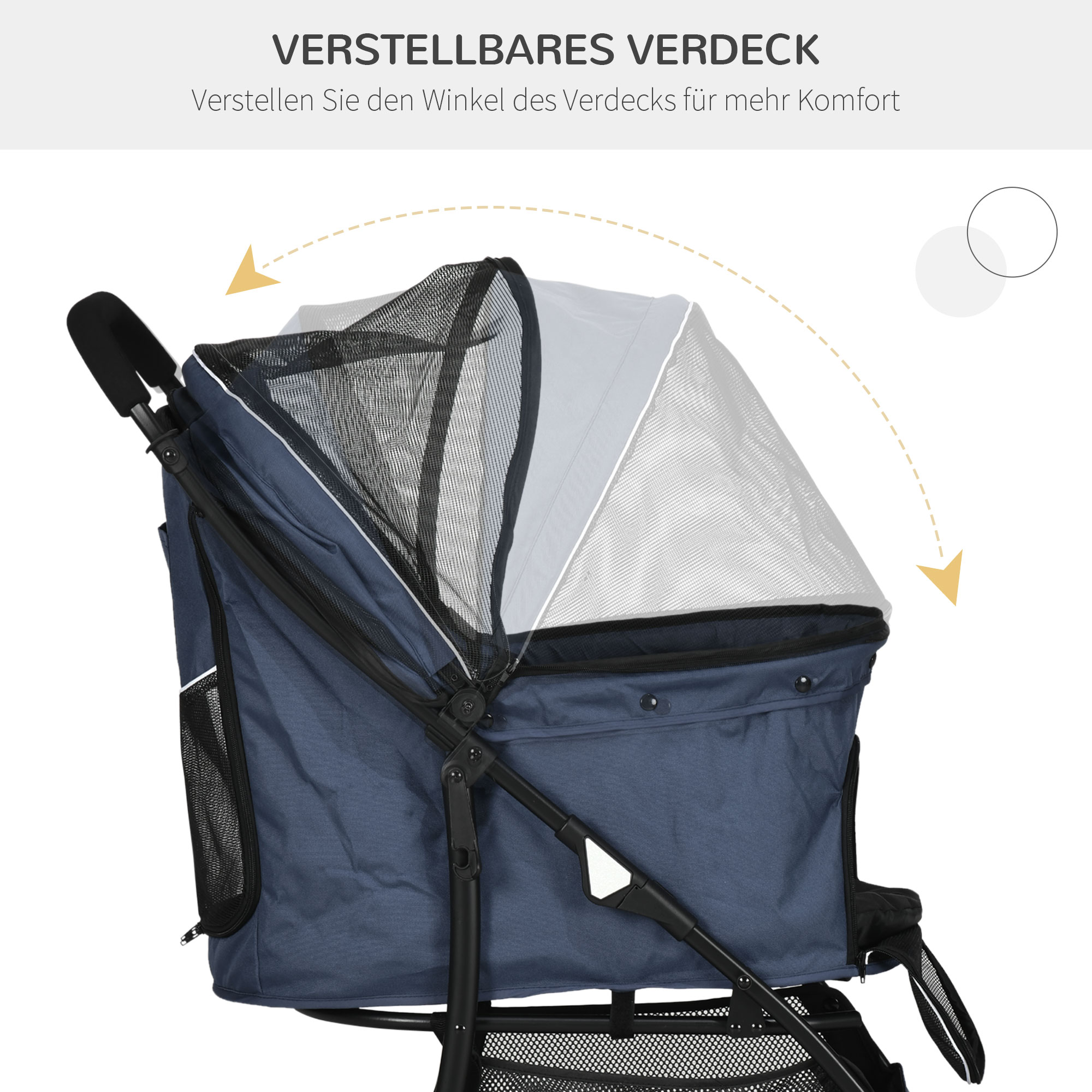 Hundewagen Hundebuggy bis 10 kg Klappbar Bodenkorb Kissen Seitentasche 81 cm x 48 cm x 99 cm Grau