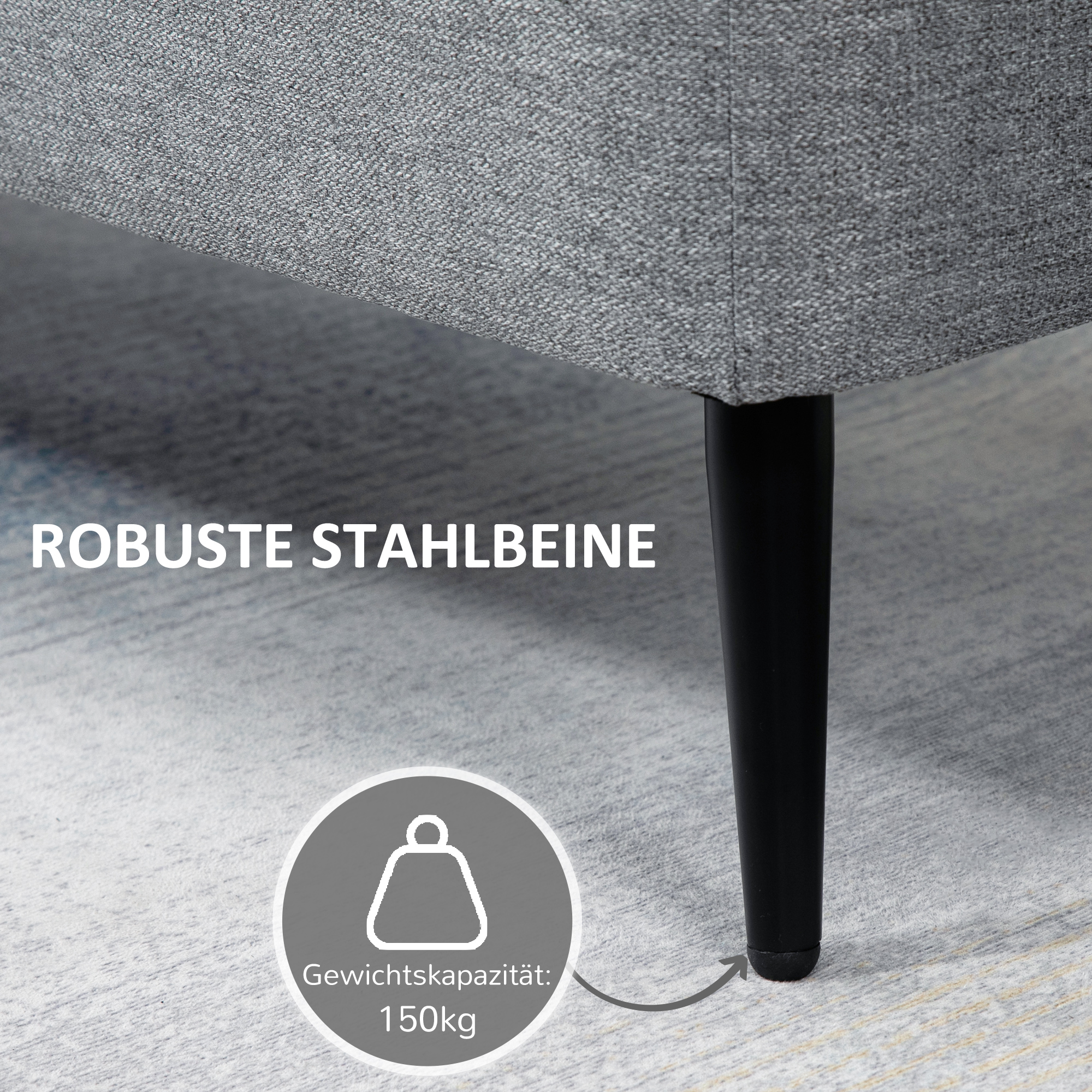 Sitzbank, Sitztruhe, Polsterbank, Leinenoptik, bis 150kg, 101x38,5x44,5 cm, Grau