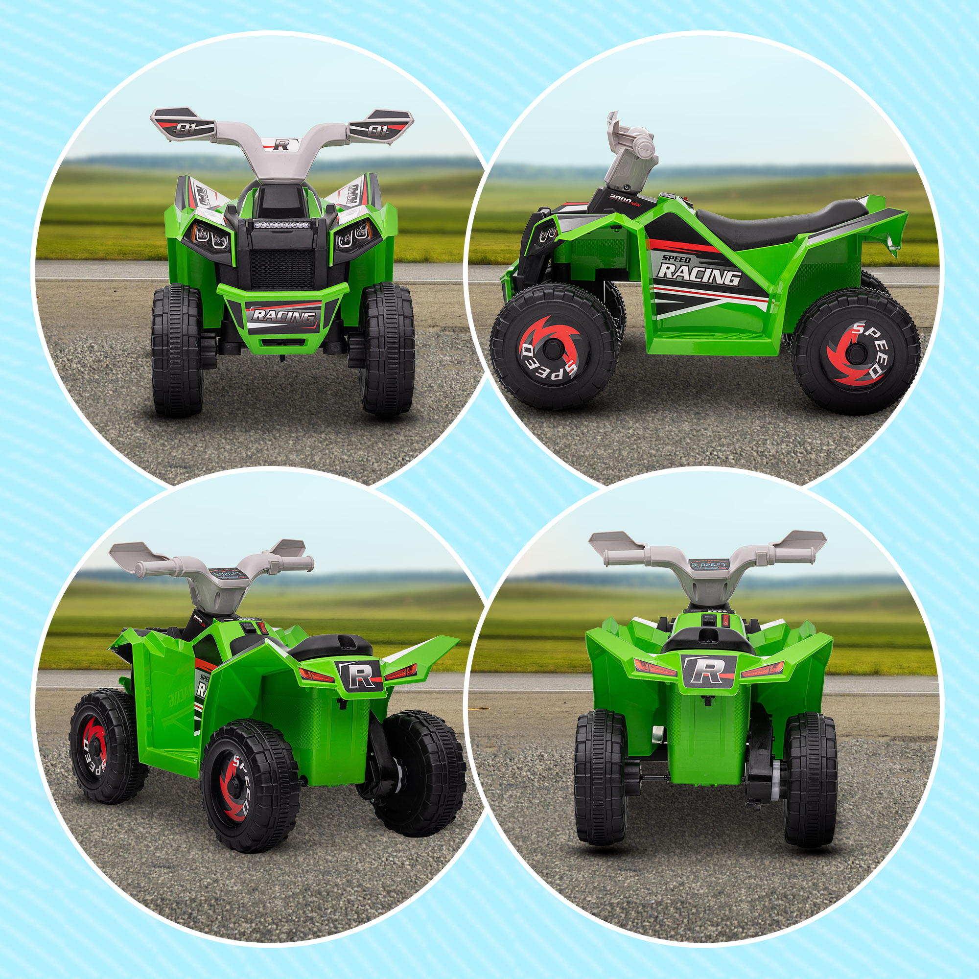 Elektro-Kinderquad, 2,5 km/h, Vorwärts- & Rückwärtsgang, für 18-36 Monate, Grün