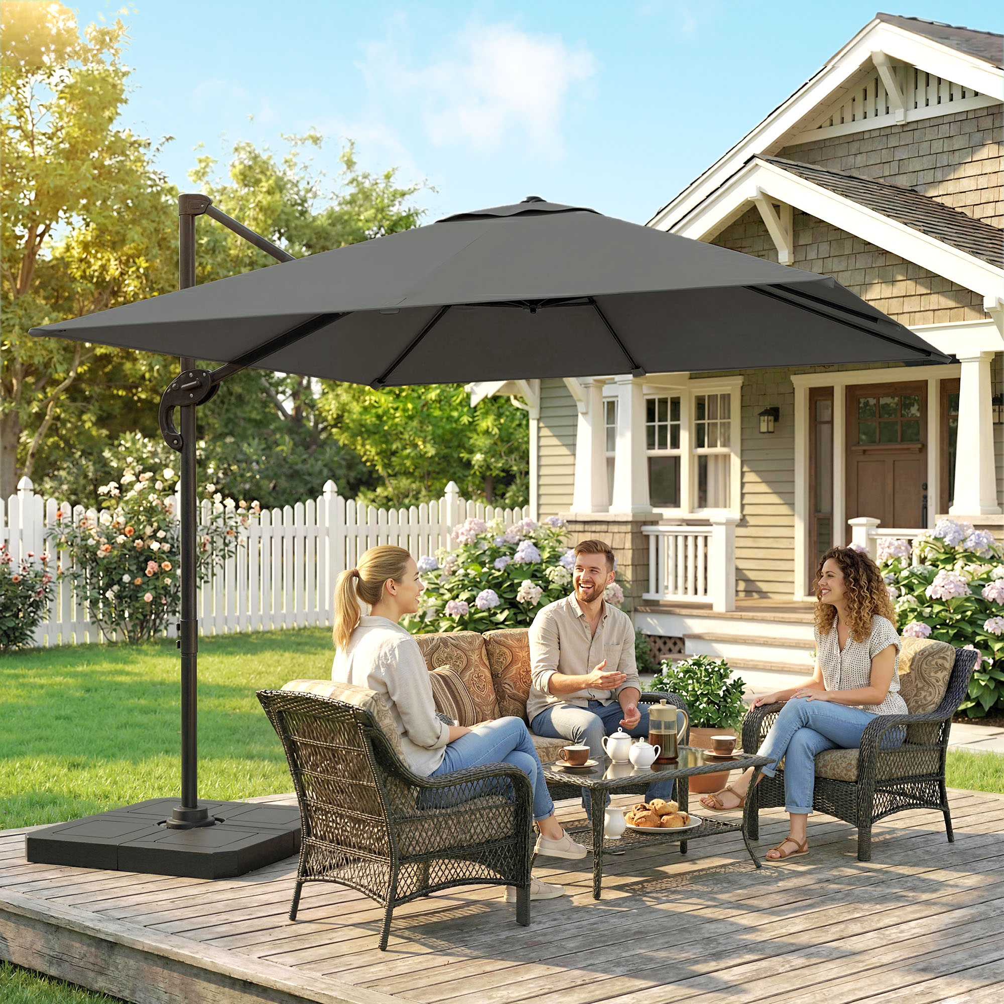 Alu Ampelschirm  Ø244cm Sonnenschirm mit Kurbel Ständer Wasserabweisend 360° drehbar Dunkelgrau