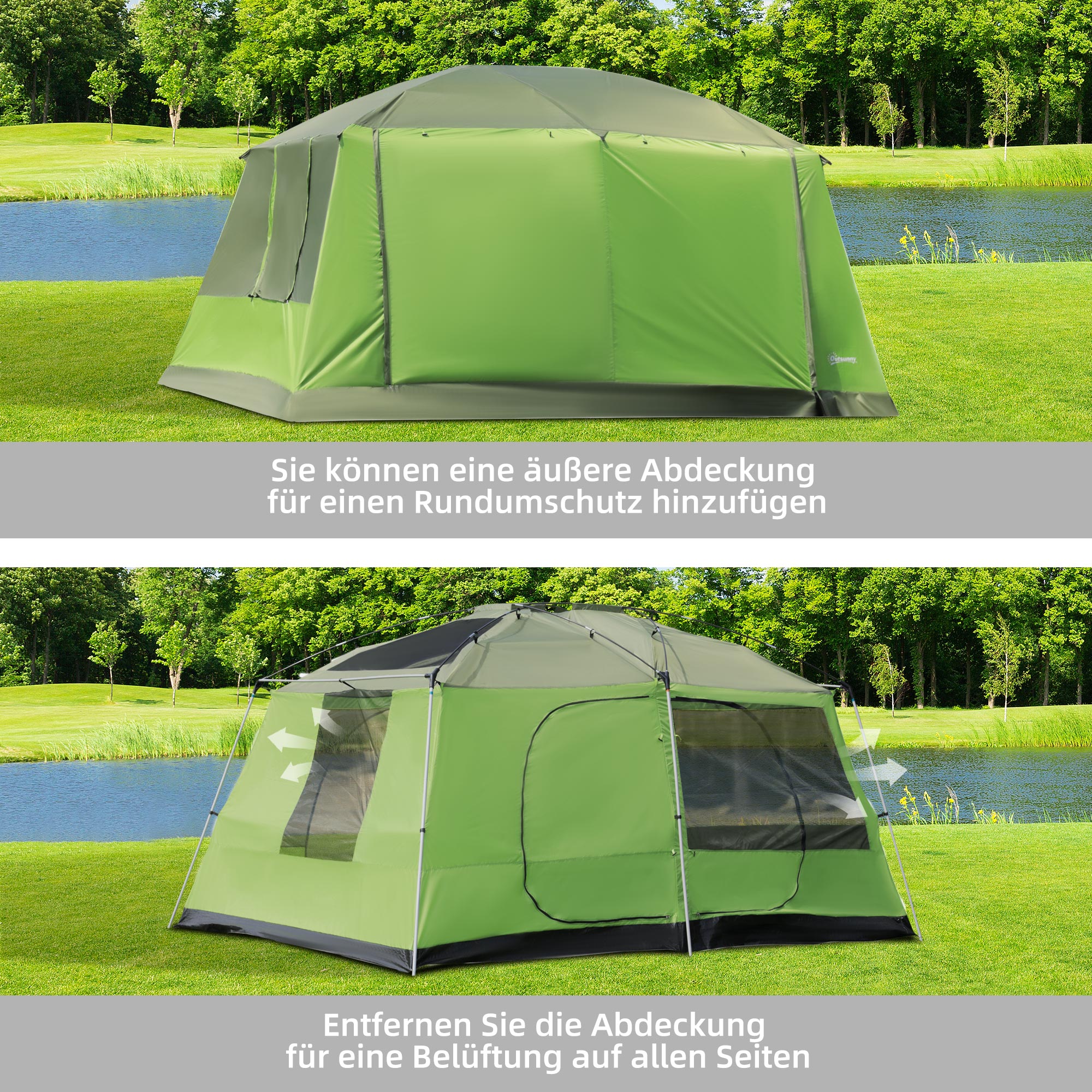 Campingzelt Kuppelzelt Familienzelt 2 Schlafkabinen 4-8 Personen L405 x B305 x H225cm