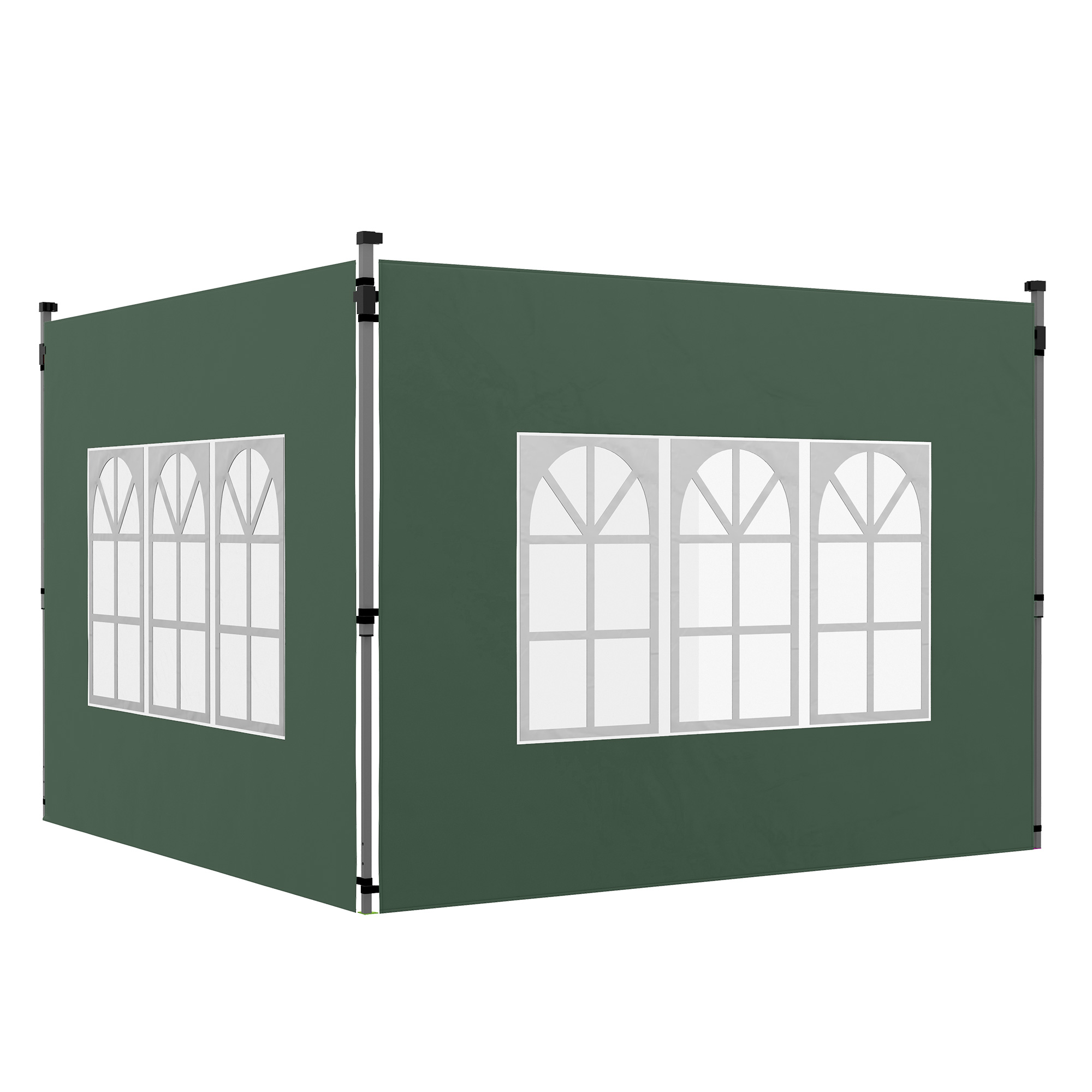 2er-Set Seitenteile für Pavillon 3x3/3x4 m, Seitenwand mit Fenster, wasserdicht Grün
