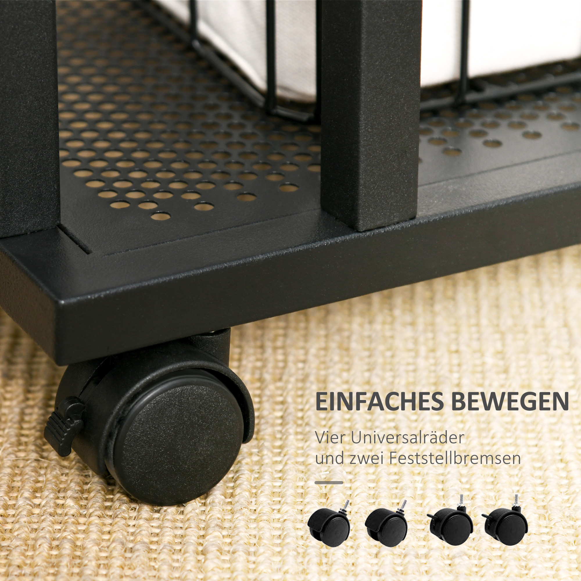 Beistelltisch C-Form Rollwagen Servierwagen Laptoptisch Sofatisch Beistelltisch Nachttisch Betttisch mit Metallgestell Industrie-Design Nachttisch Schwarz + Walnuss gemasert 51 x 36 x 65 cm