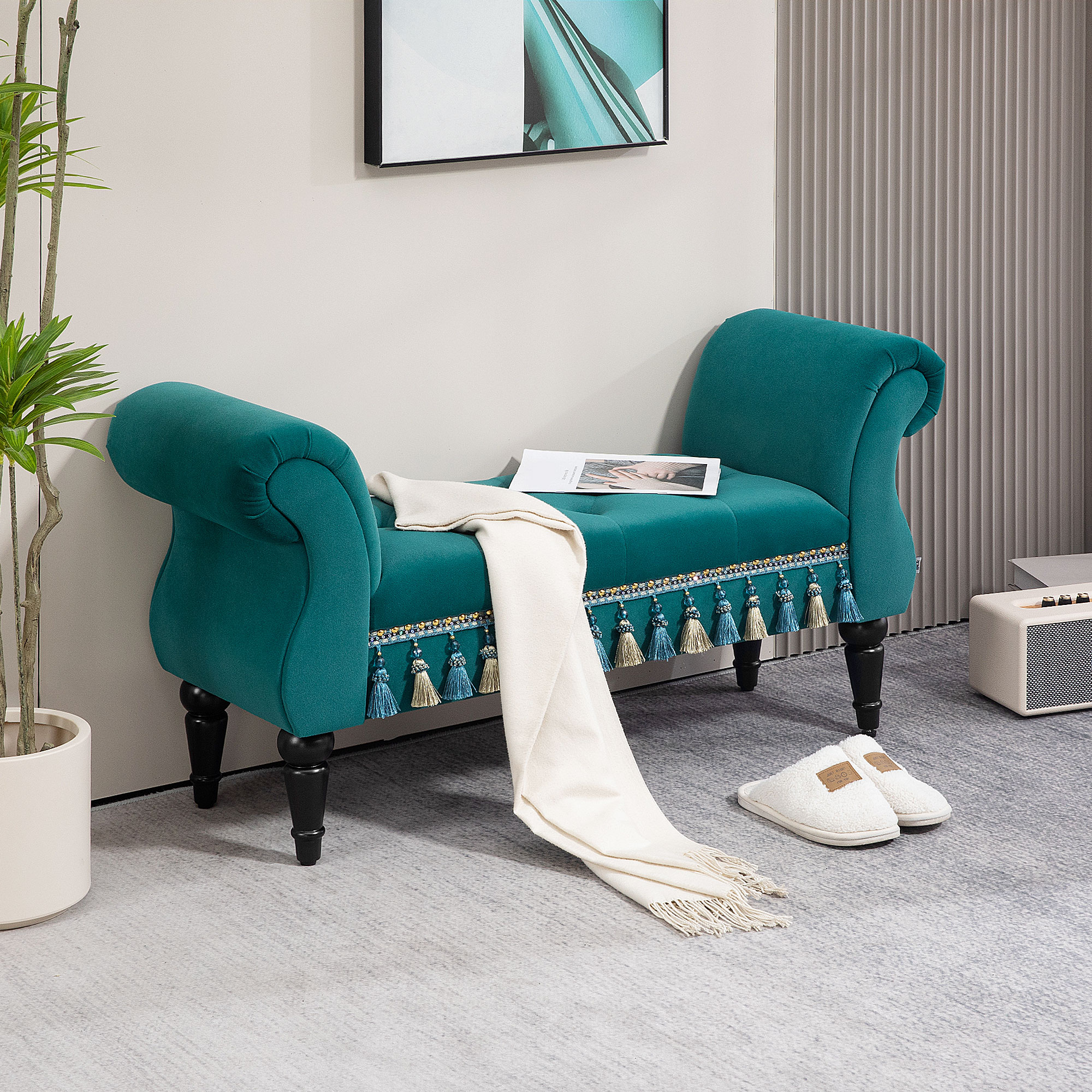 Polsterbank, Sitzbank, Vintage-Design, bis 150 kg, 117x40x58 cm, Grün