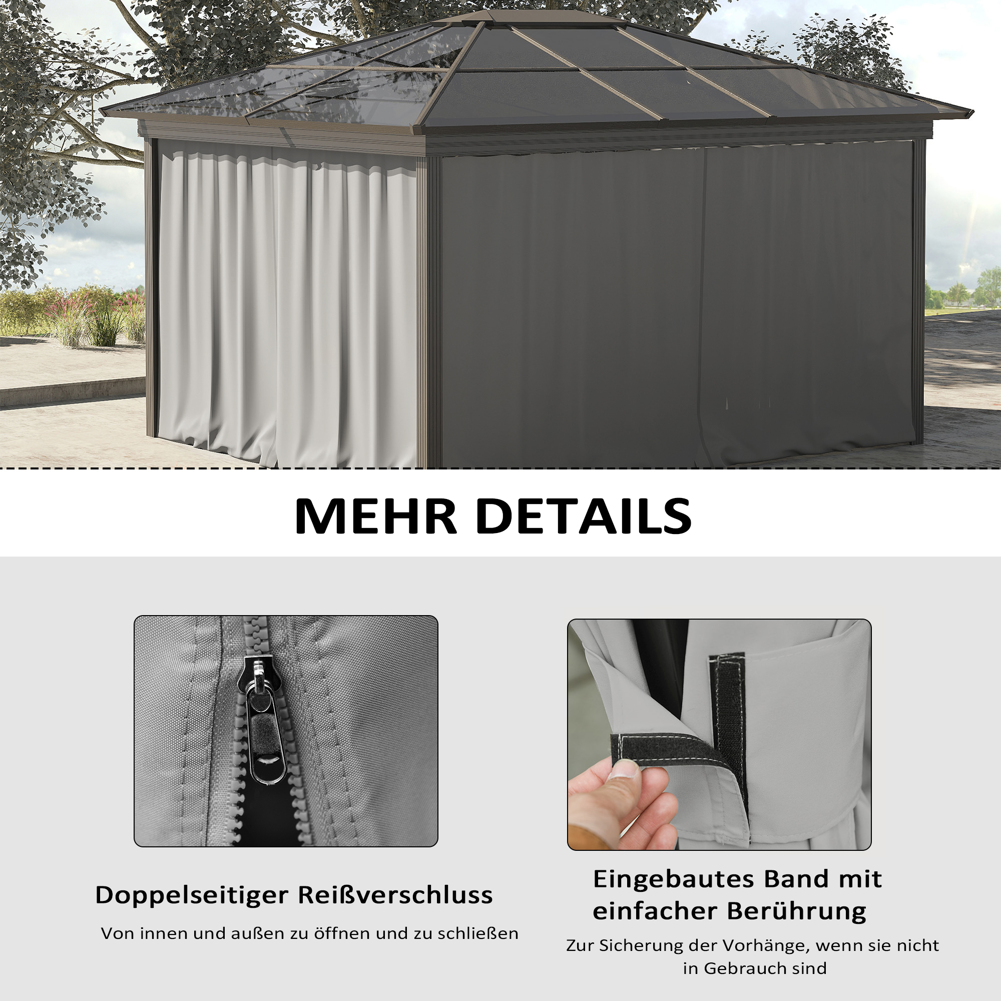 Ersatzvorhang für Pavillon, 4er-Set, für 3x3m Pavillons, 302x205cm, Hellgrau