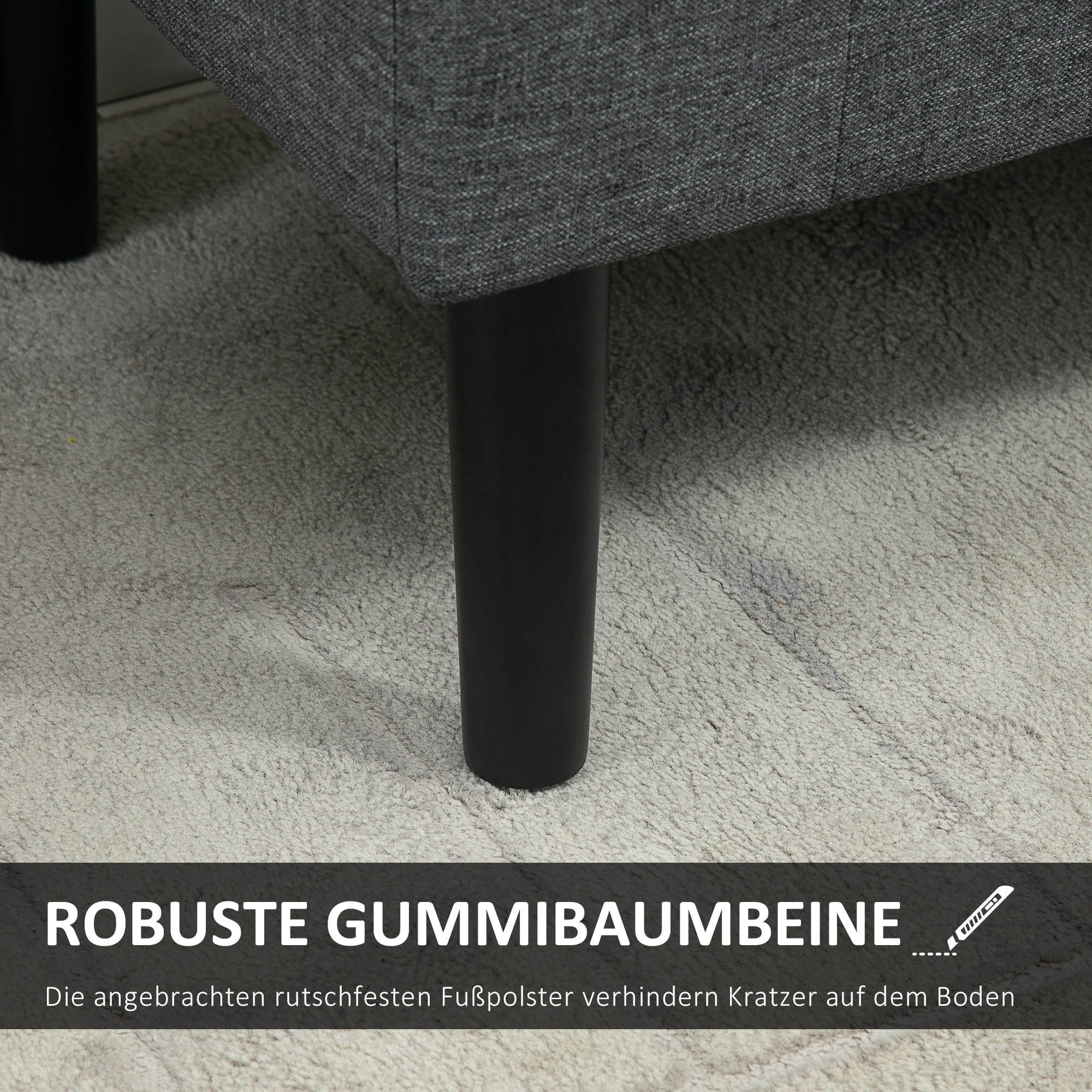 Sitzbank mit Stauraum, Polsterbank mit Leinenoptik, Holzbeine, Bettbank belastbar bis 130 kg, für Wohnzimmer Schlafzimmer Flur, 116 x 44 x 58 cm Dunkelgrau