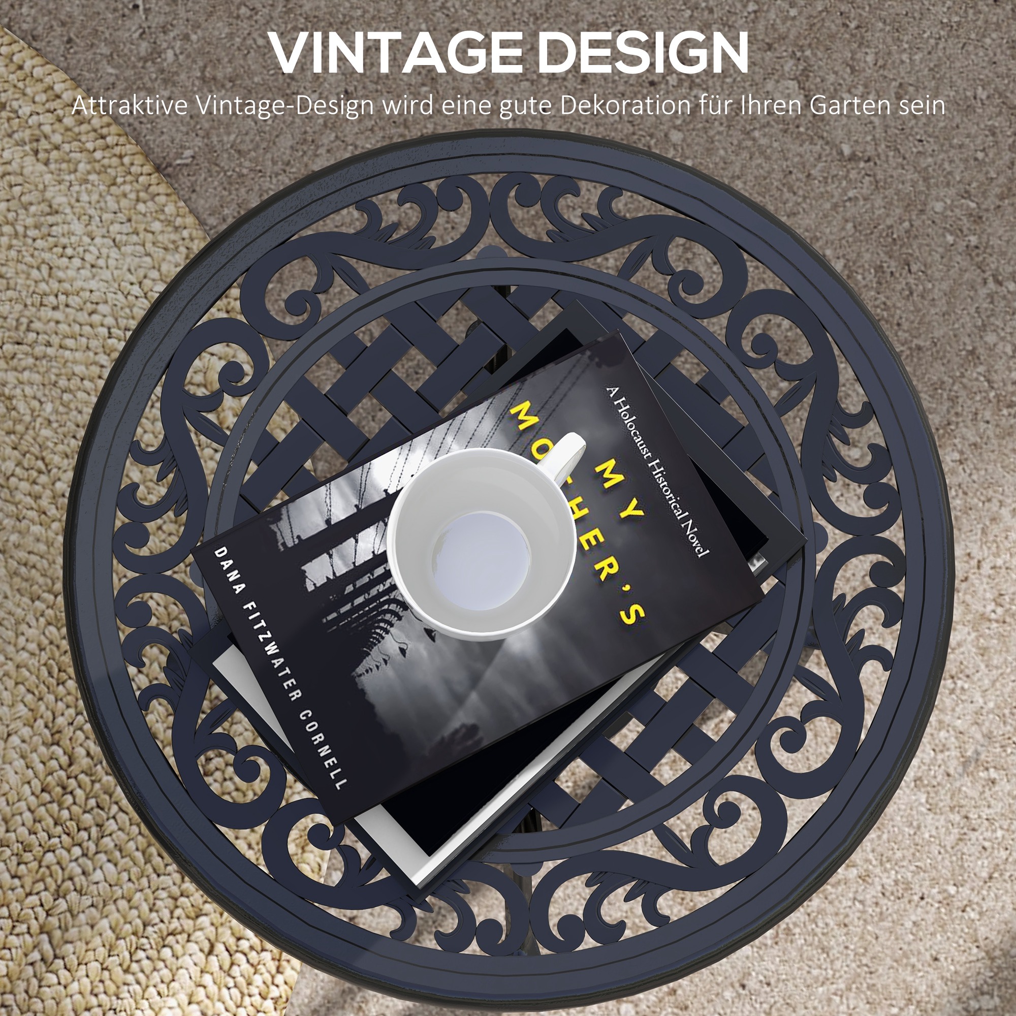 Gartentisch Loungetisch Balkontisch, Vintage-Design, 60 x 60 x 53 cm, Schwarz