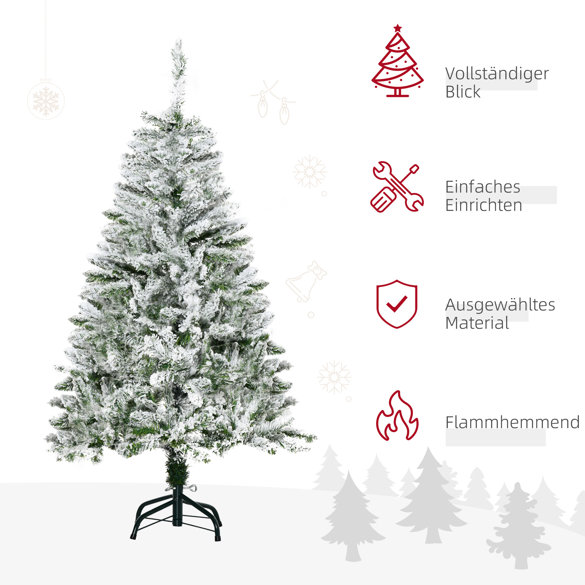 Künstlicher Weihnachtsbaum, Schnee-Effekt, flammenhemmend, Scharnierkonstruktion, Grün/Weiß