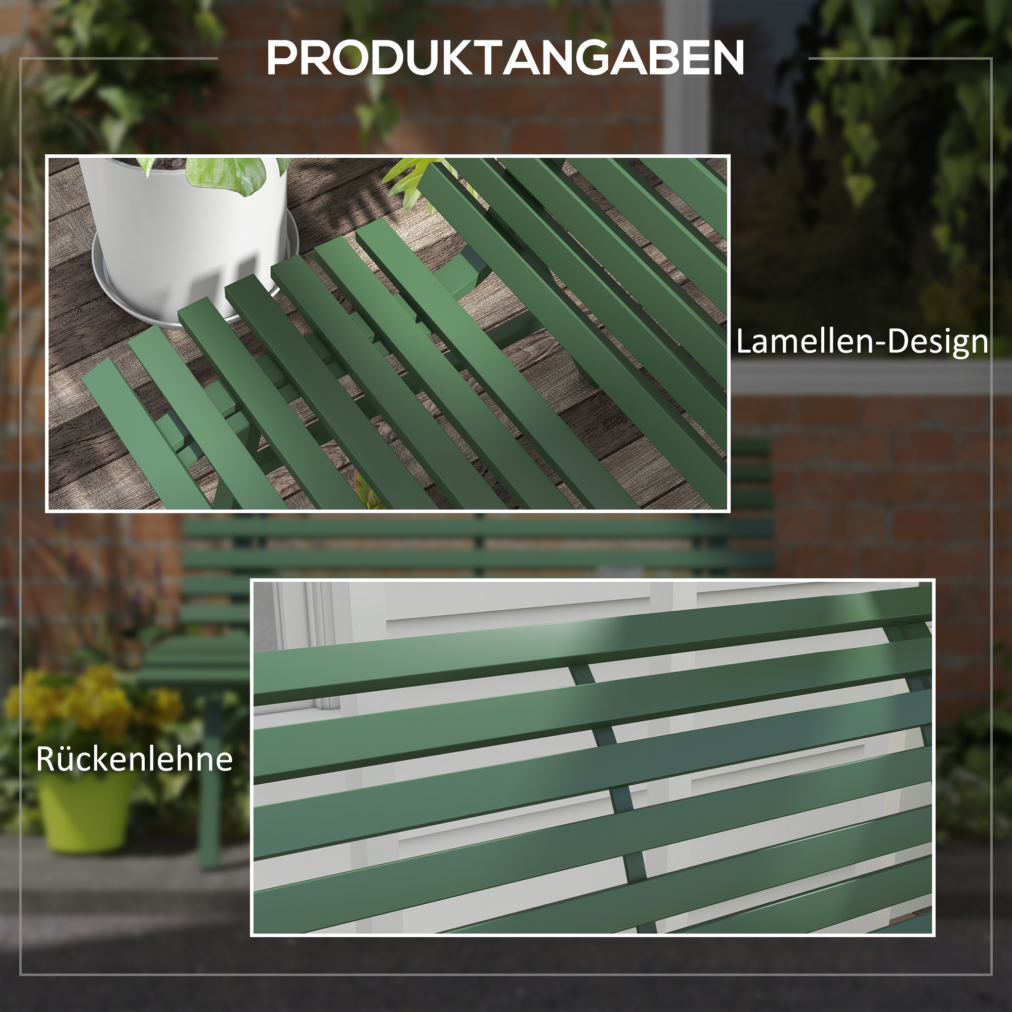 Gartenbank Sitzbank Parkbank, Lattendesign, wetterbeständig, Aluminium, 123 x 67 x 79 cm, Grün