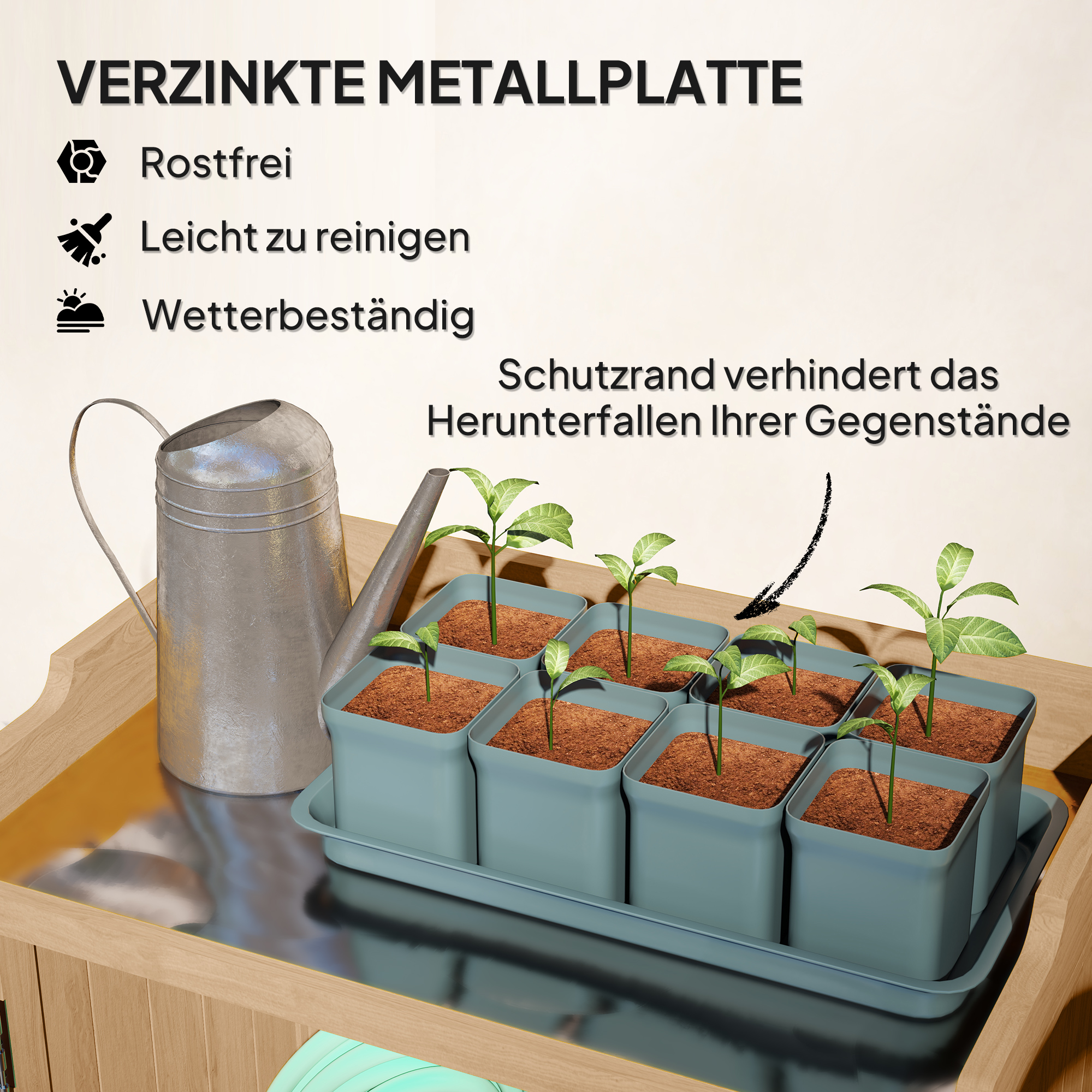 Gartenschrank Holz, Geräteschuppen mit Arbeitsfläche, wetterfest Geräteschrank, 65,5x40x98,5cm Gelb