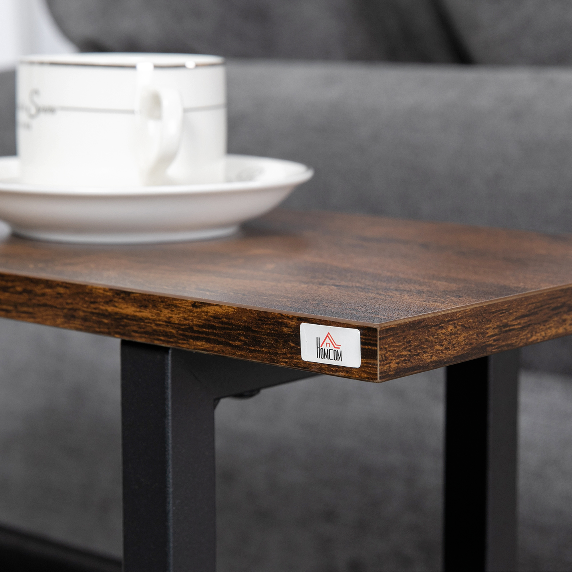 Beistelltisch, Nachttisch, schmales Design, mit Stofftasche, Stahl, dunkelbraun+schwarz, 49 x 19 x 55cm