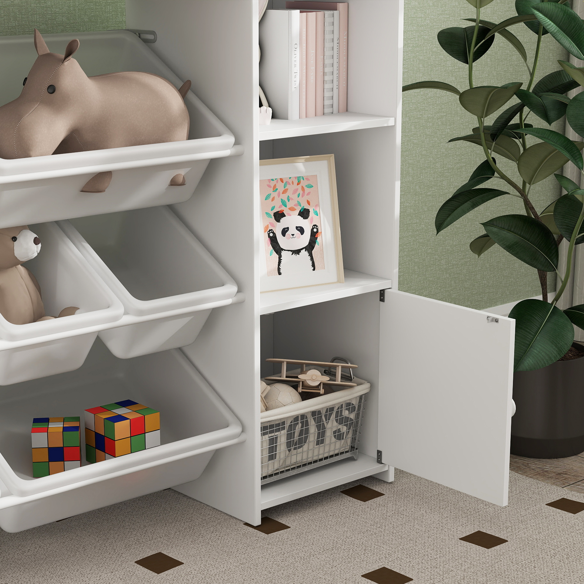Kinder-Aufbewahrungsregal, Regal für Spielzeug und Bücher, zum übersichtlichen Aufräumen, 8 herausnehmbare Boxen, Weiß