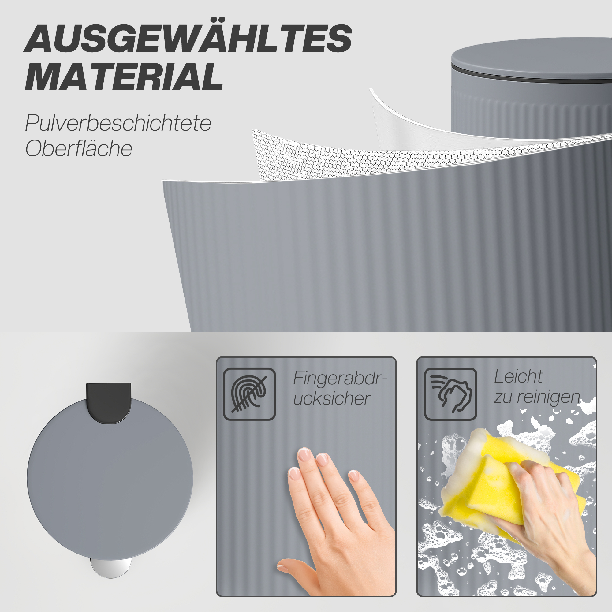 Mülleimer 30L Treteimer mit Softclose-Deckel und Pedal, Inneneimer Metall, Schwarz, 36 x 30 x 60,5 cm