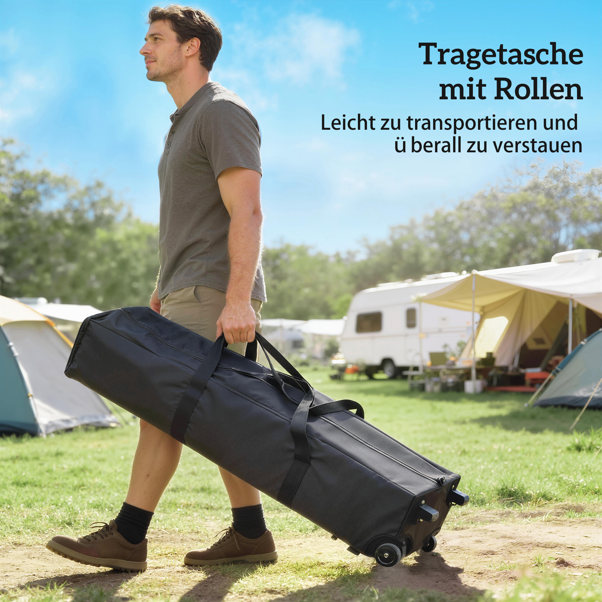 Pavillon ca. 3x3 m Wasserdicht Höhenverstellbar Pop-up Faltpavillon mit 3 Seitenwänden Fenster Lüftung, UV 50+ Hellgrau