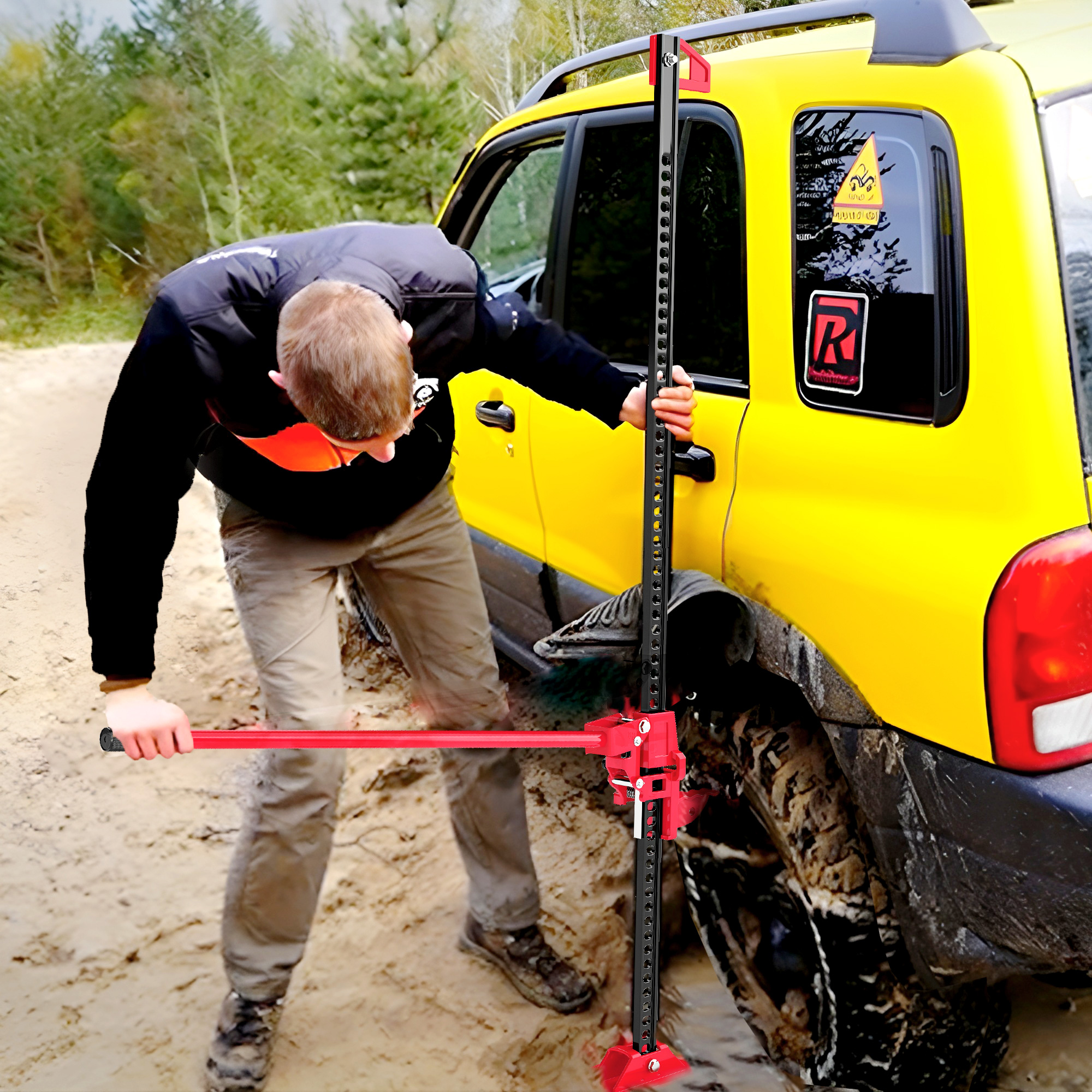 Farm Jack Wagenheber 135 cm 3000 kg Tragkraft Offroad Stockwinde aus Stahl Rot+Schwarz