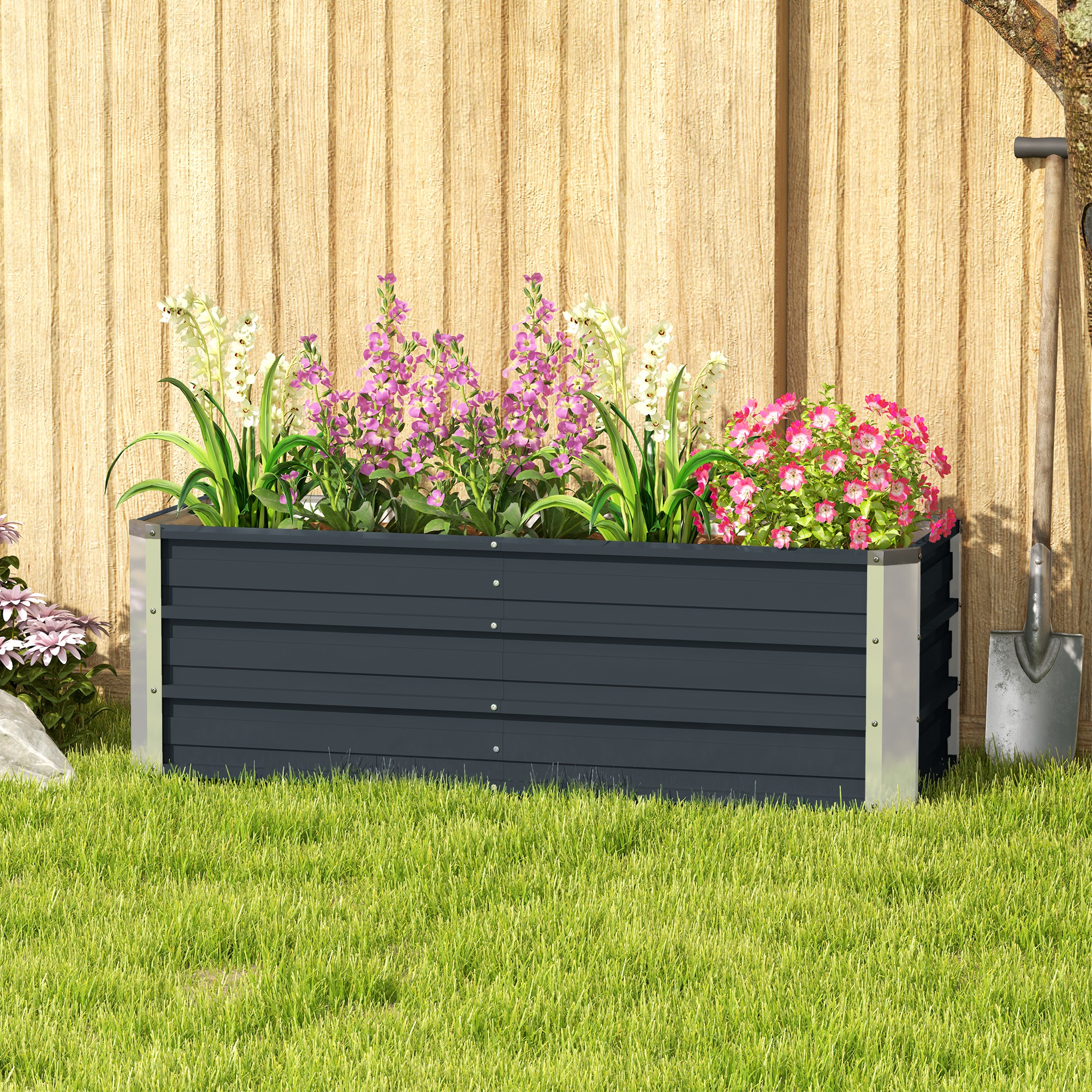 Hochbeet aus Stahl Gartenbeet Pflanzkasten Blumenkasten Blumenkübel mit Handschuhe Kohlegrau 125 x 47 x 40 cm