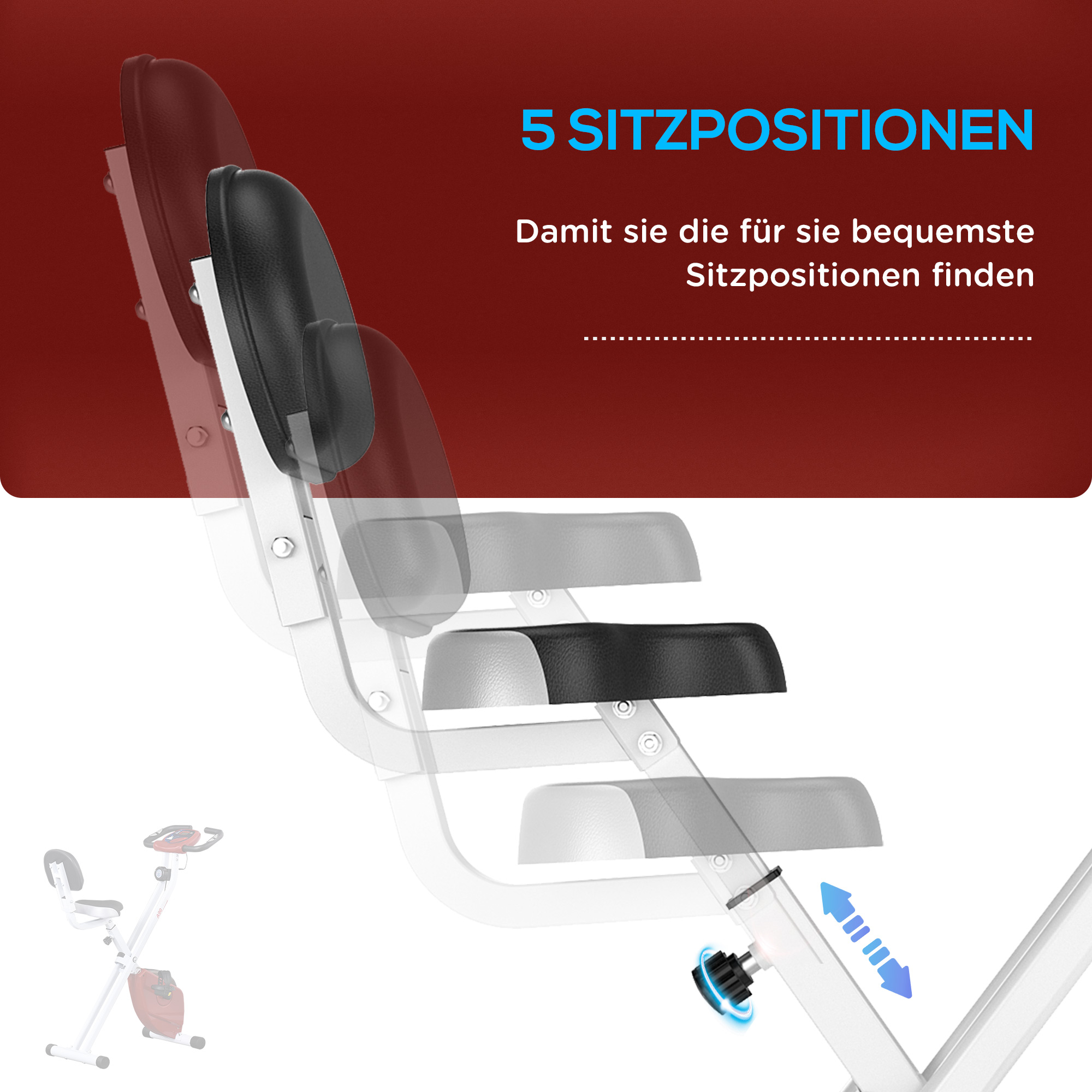 Heimtrainer mit Magnetwiderstand, 8-Stufen, höhenverstellbar, LCD-Display, Rot + Weiß