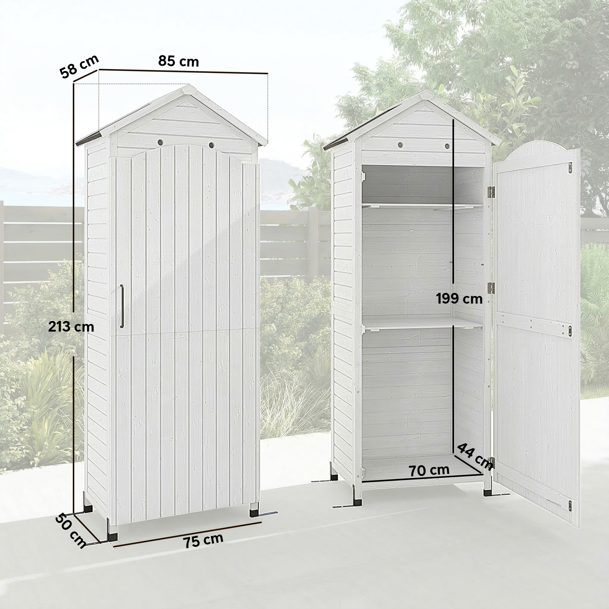 Gartenschrank Holz extra hohe Geräteschuppen mit verstellbar Ablage magnetisch Tür galvanisiert Dach Belüftung