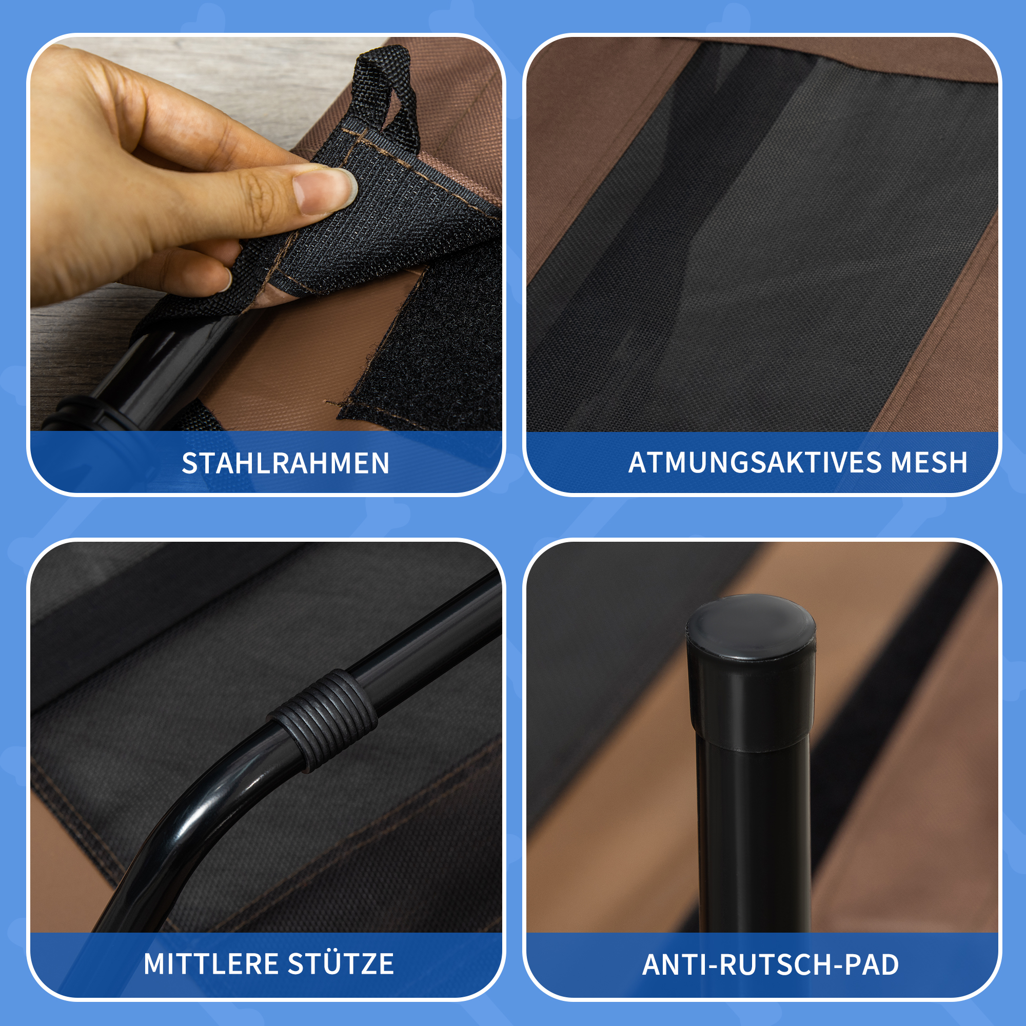 Hundebett, faltbar, Outdoor-Hundebett, erhöhter Stand, 122 cm x 92 cm x 23 cm,  Kaffee-Braun + Schwarz