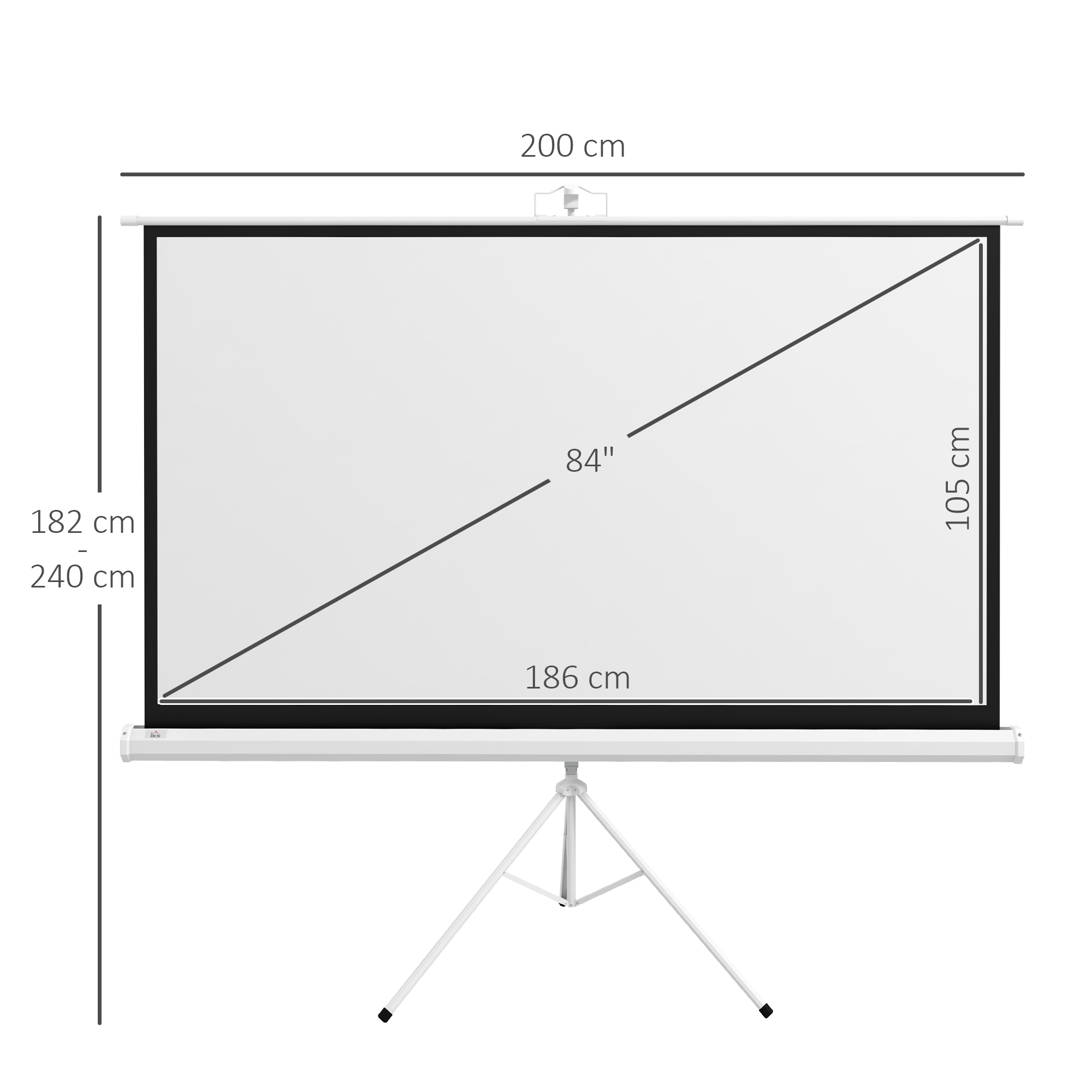 Beamer Leinwand mit Stativ 186 x 105 cm 84 Zoll 16:9 HD 4K Rollo-Leinwand
