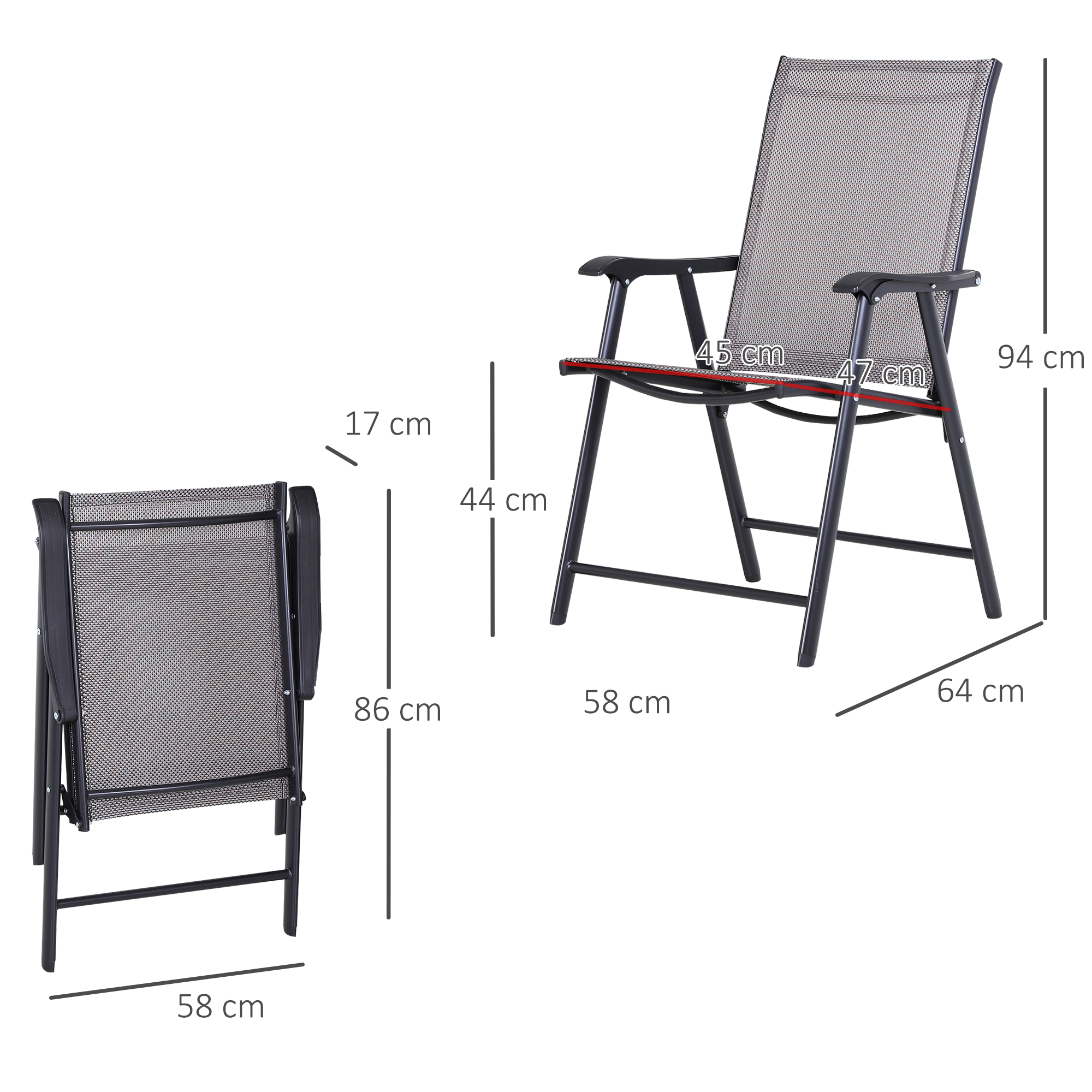 Klappstuhl mit Armlehne 2er Set Campingstuhl Angelstuhl Metall Grau 58 x 64 x 94 cm