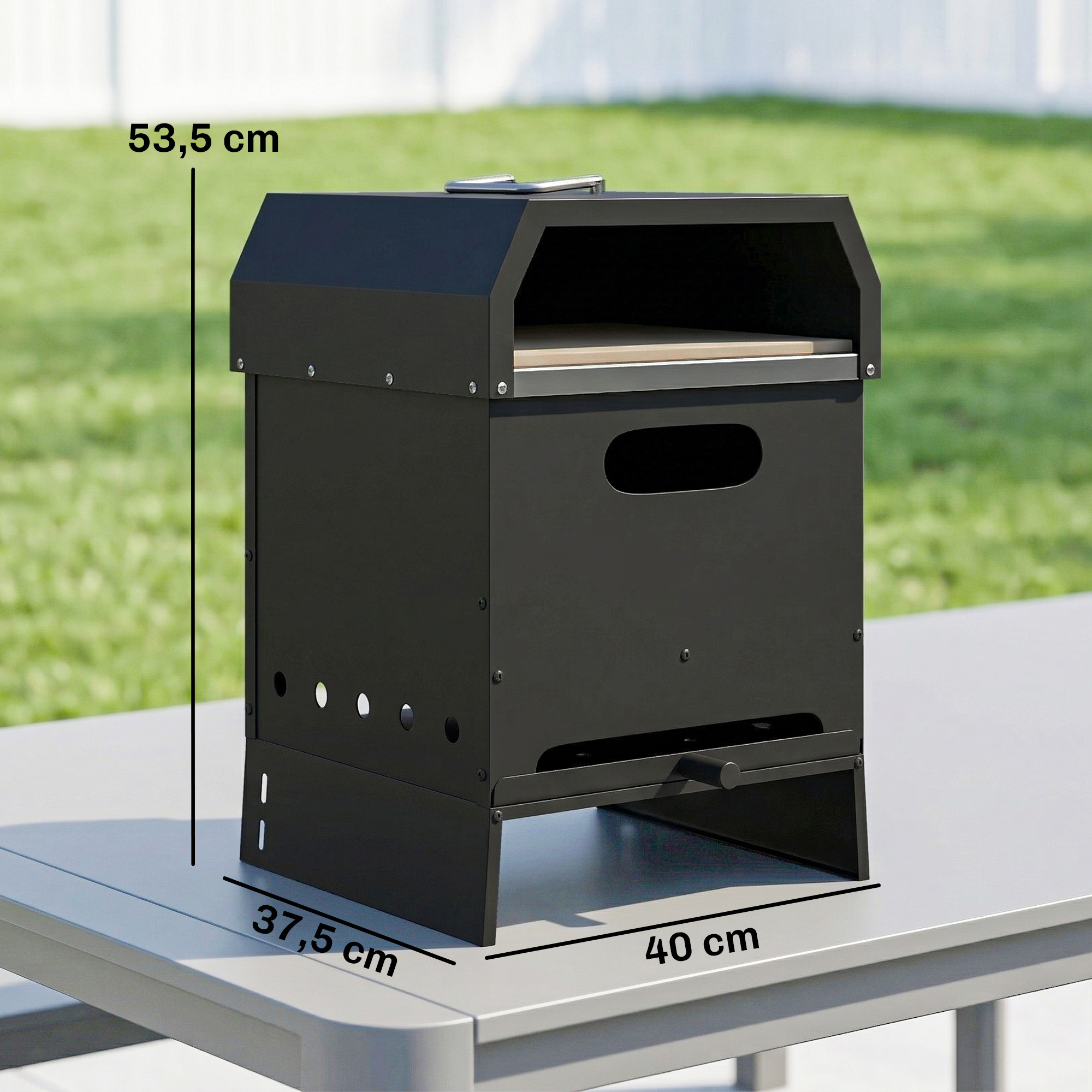 3-in-1 Outdoor-Pizzaofen, holzbefeuert Pizza Ofen, 2 Ebenen, Backofen mit Pizzastein, Pizzaschaufel