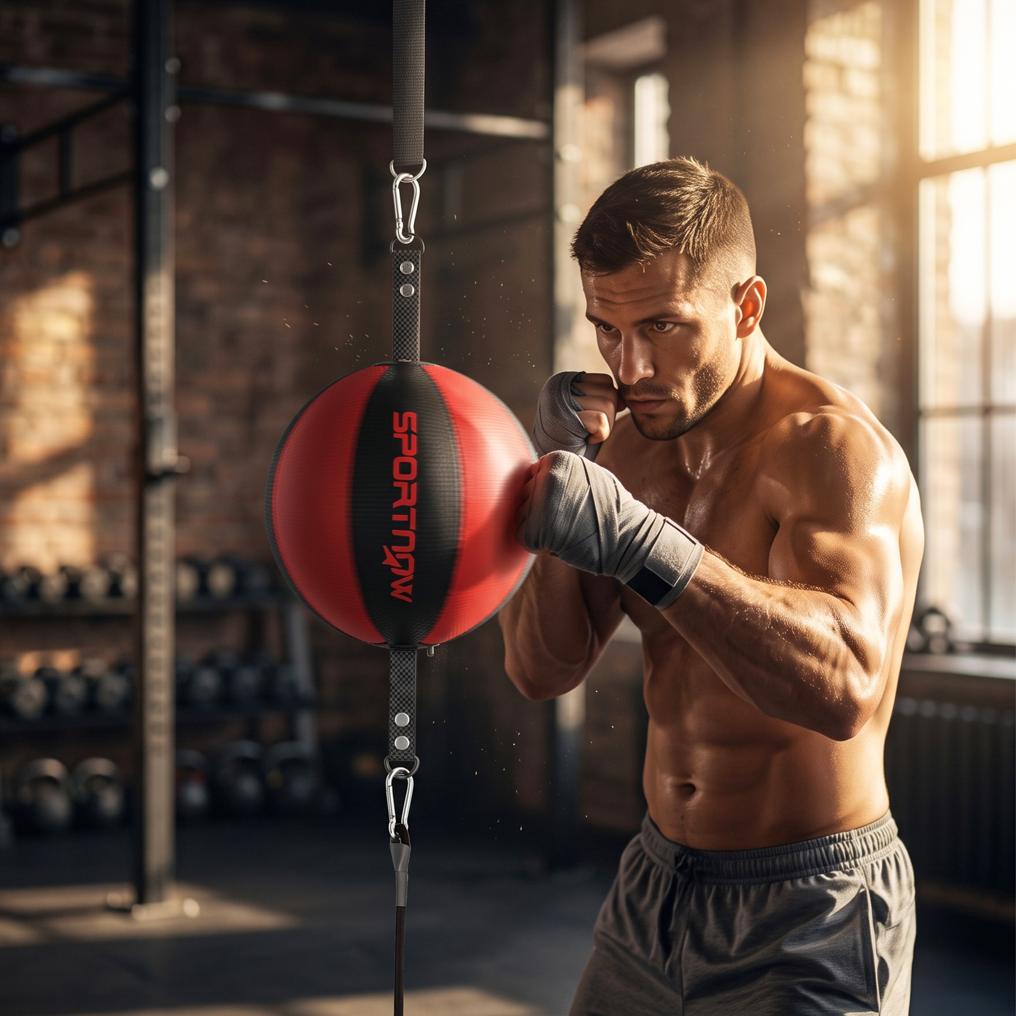Boxgestell Doppelend Boxtraining mit Bungee-Seil verstellbare Seilschnalle Clip-on Montage