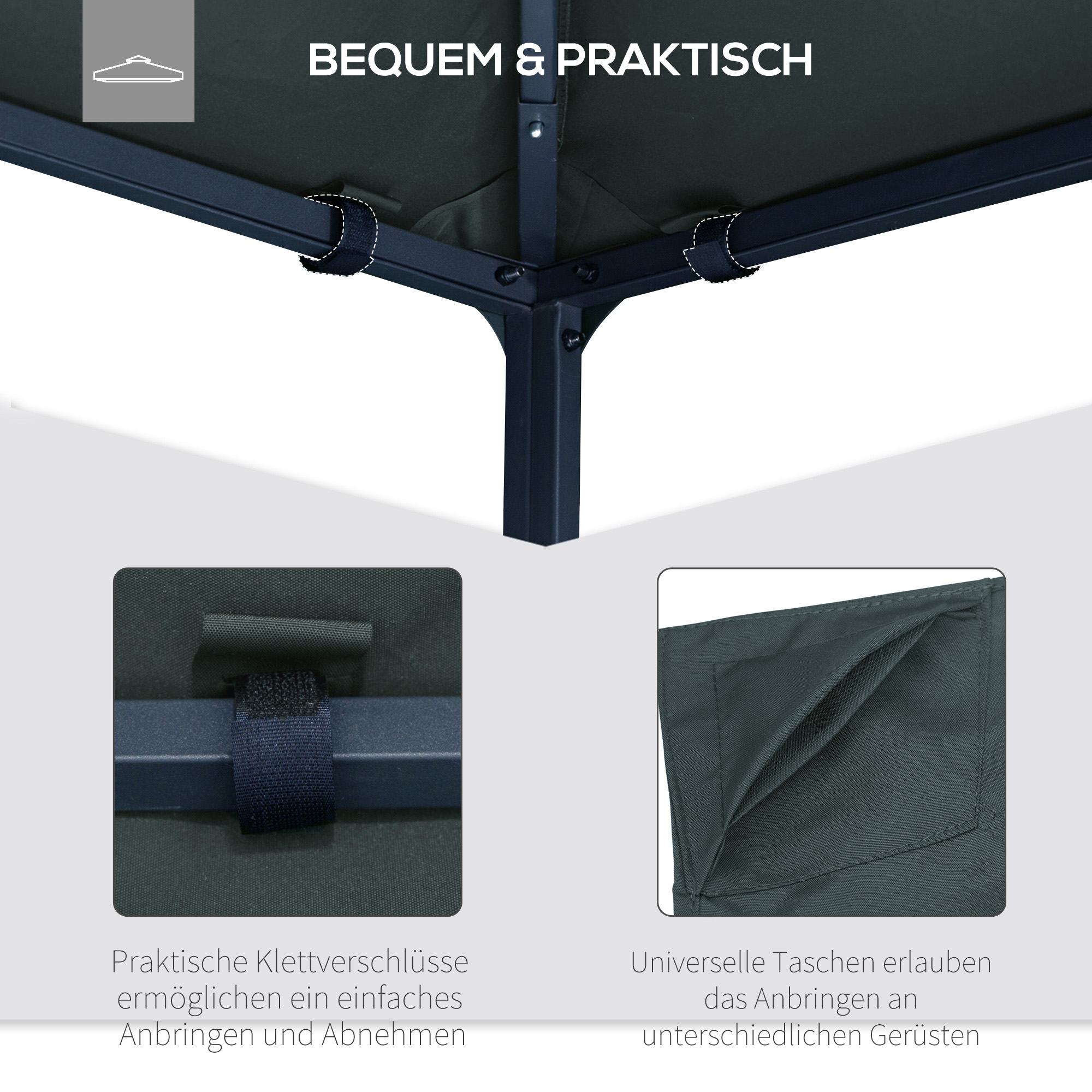 Ersatzdach für Gartenpavillon, Polyester, 2,98 x 2,95 m, Dunkelgrau
