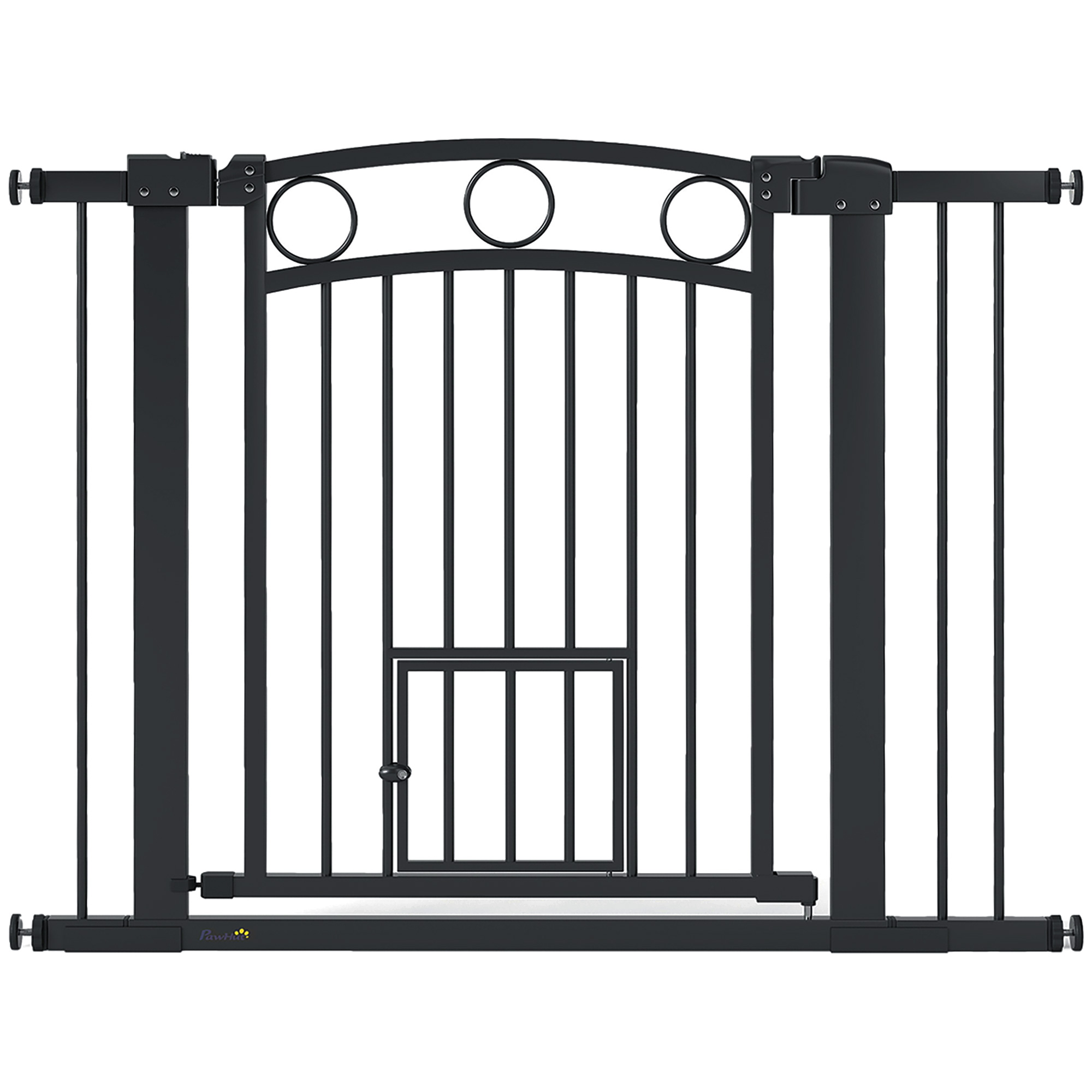 Haustiertor, 77 cm Treppengatter, verstellbare Breite 76-104 cm, mit Katzentür, für Treppen und Türöffnungen, Schwarz Haustiertor, 77 cm Treppengatter, verstellbare Breite 76-104 cm, mit Katzentür, für Treppen und Türöffnungen, Schwarz