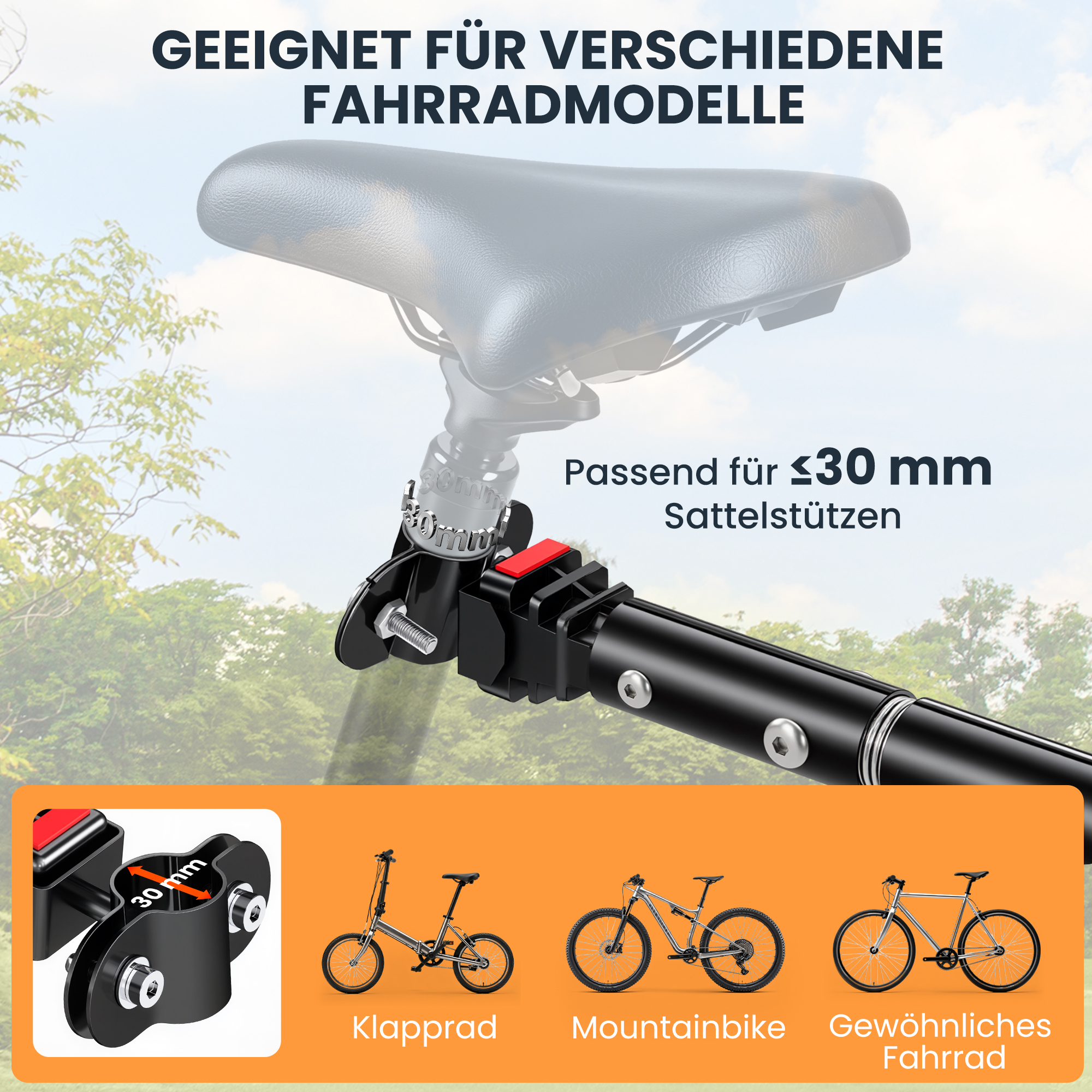 Fahrradanhänger, klappbar, Lastenanhänger mit Kupplung, Kuppler & Reflektoren Transportwagen bis 40 kg belastbar, Transportanhänger Anhänger für Camping, Einkaufen, Umzug 155 x 71,5 x 77 cm
