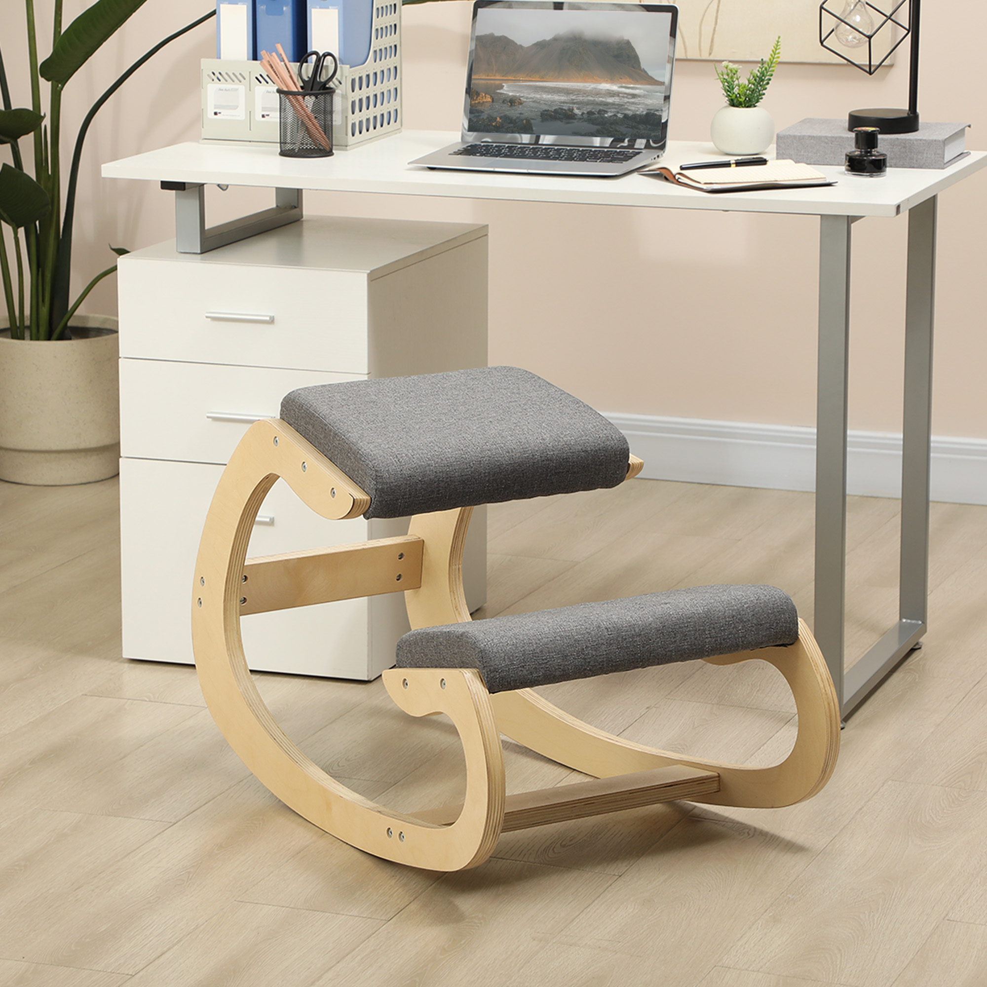 ergonomischer, schaukelnder Kniehocker für Homeoffice, zur Verbesserung der Körperhaltung, Grau