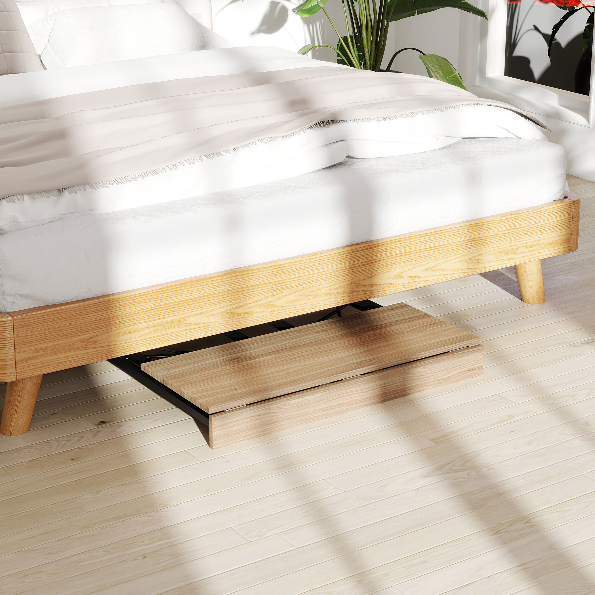 Klappbarer Schreibtisch mit Rädern, platzsparend, Stahl, MDF, Eiche