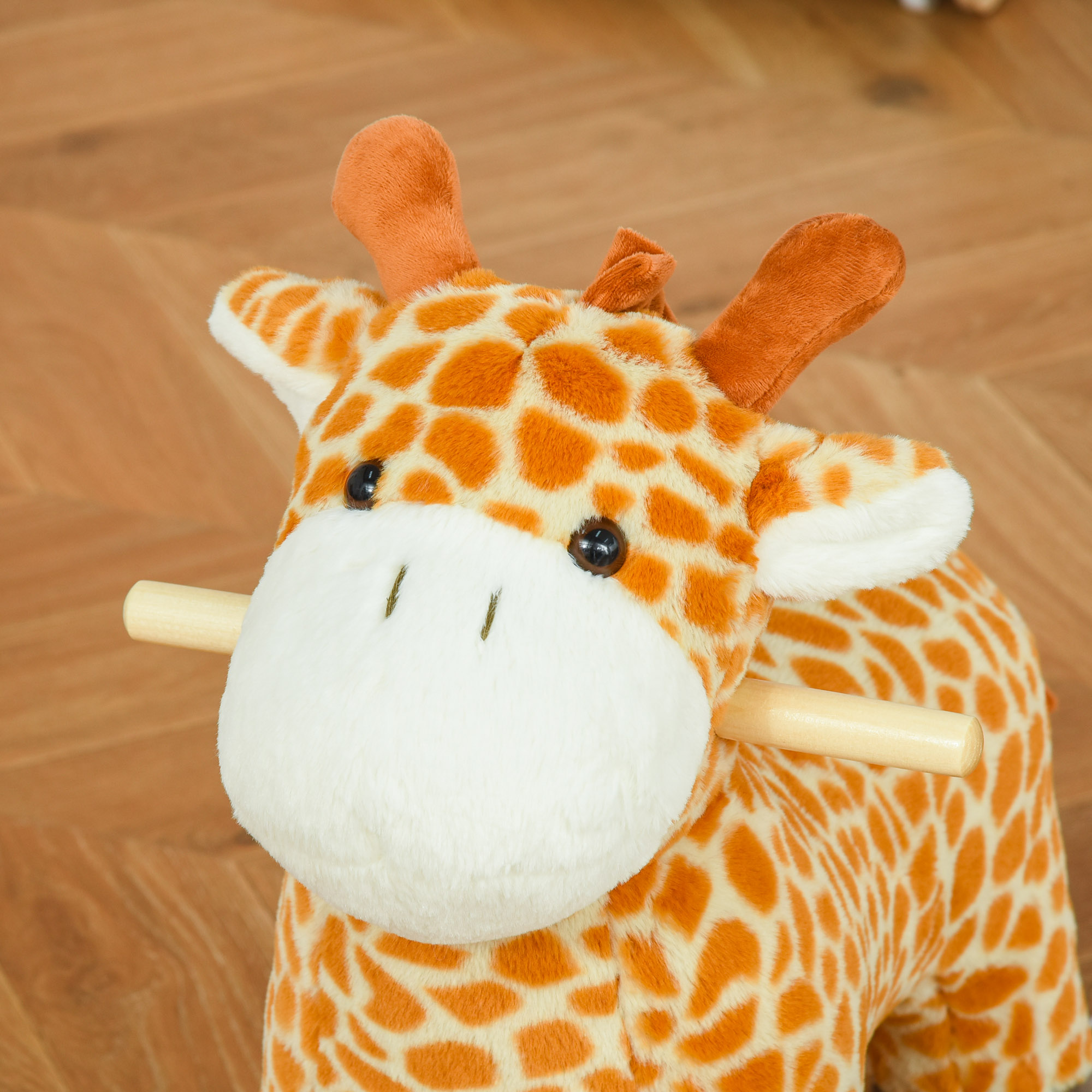 Schaukeltier Giraffen mit Sound Effekt, Räder, Haltegriffen Plüsch Baby Schaukelspielzeug Schaukel Schaukelsitz für Kleinkinder 3-6 Monate