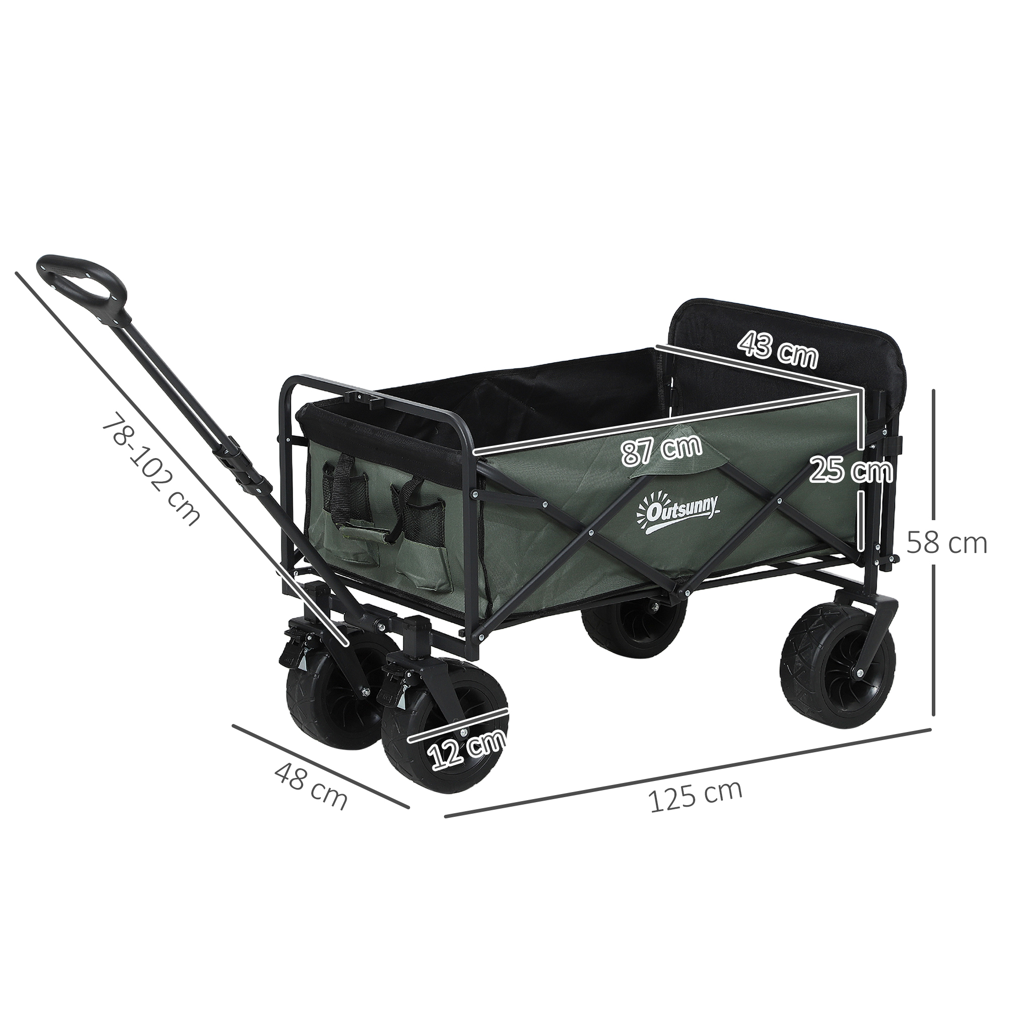 Gartenwagen 120 kg belastbar, klappbar Transportwagen mit herausnehmbare Plane, Griff, Rädern 95 Liter Grün