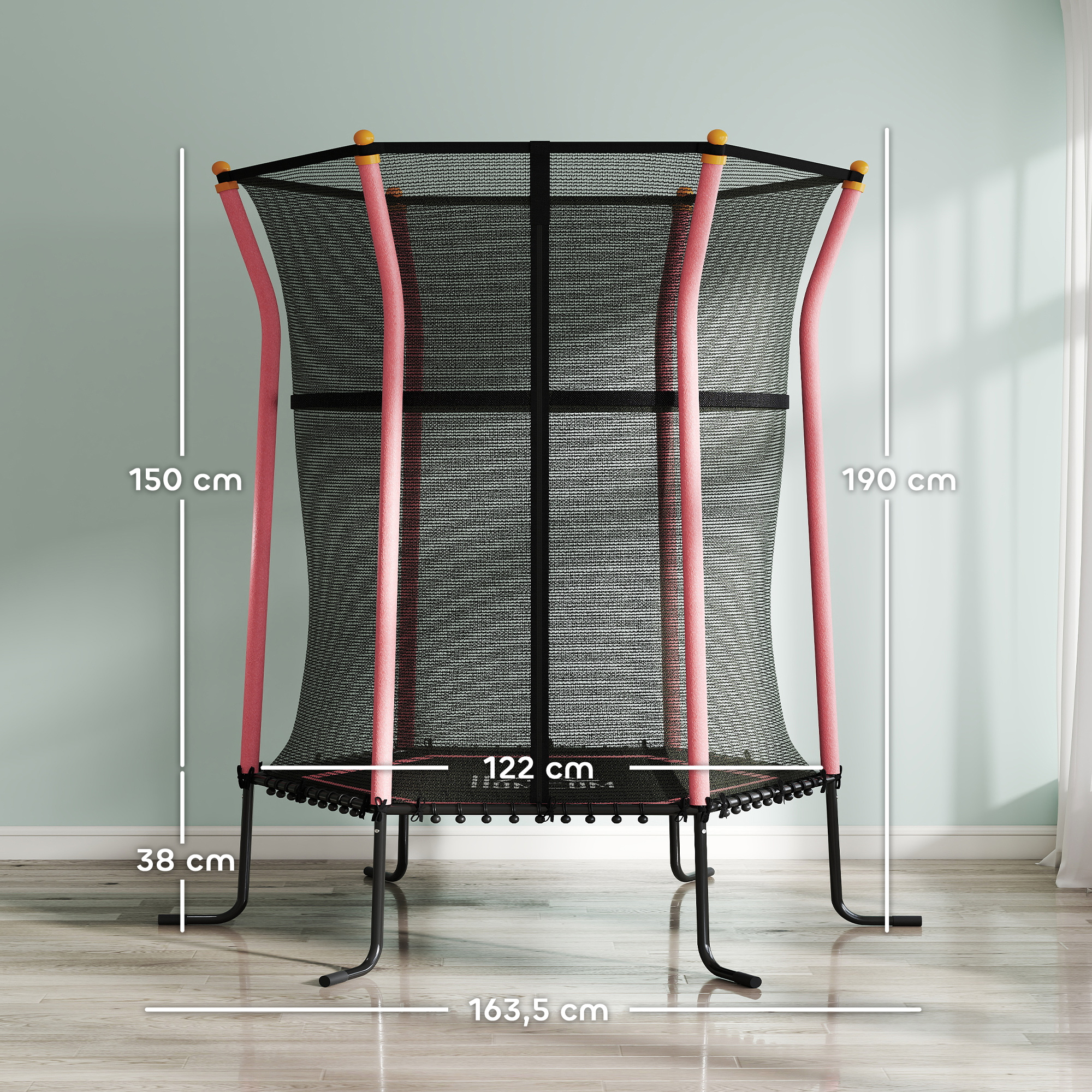 Trampolin für Kinder, Ø163,5 cm, mit Sicherheitsnetz, gepolstert, Stahl, belastbar bis 50 kg