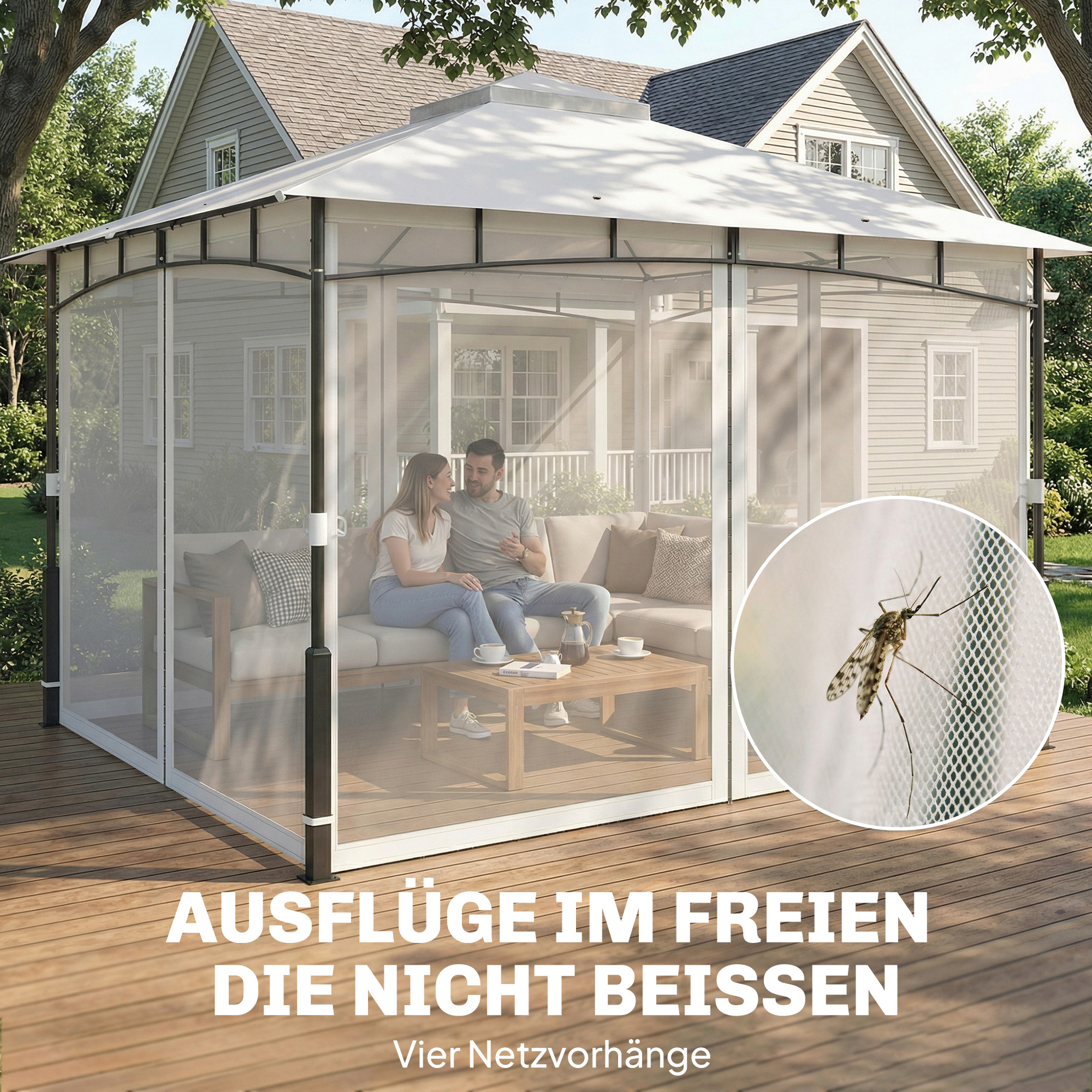 Pavillon, 3x3,6 m wasserabweisend Stabil Gartenpavillon mit Moskitonetz, Doppeldach, für Garten, Terrasse, Schwarz