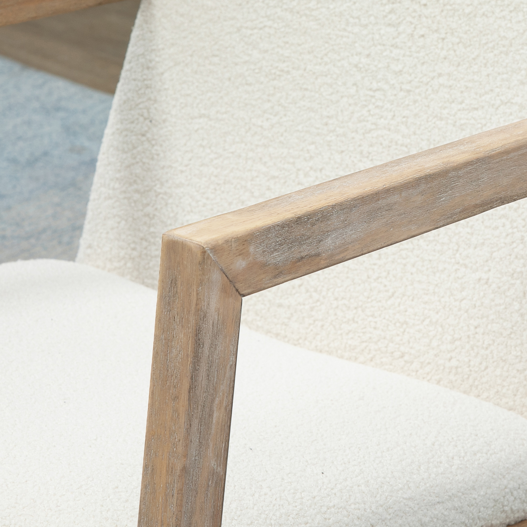 Schaukelstuhl mit Holzrahmen gepolstert Relax Stuhl Sessel Stuhl Wohnzimmersessel Lounge mit gepolsterter Sitzfläche Kautschukholz Cremeweiß 60 x 76 x 77 cm