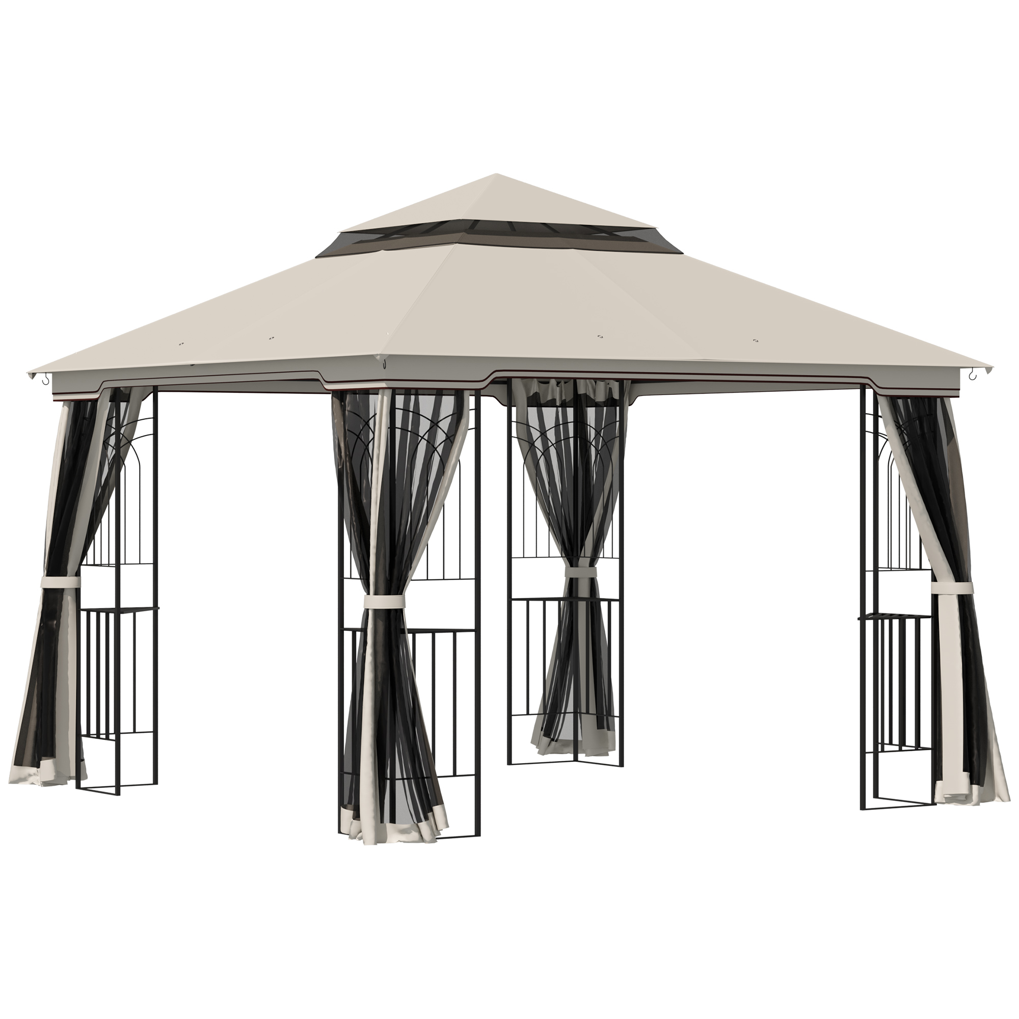 Gartenpavillon mit Doppeldach Pavillon Gartenzelt Festzelt Partyzelt mit 4 x Seitenwand Metall+Polyester Beige 2,99 x 2,99 x 2,74 m