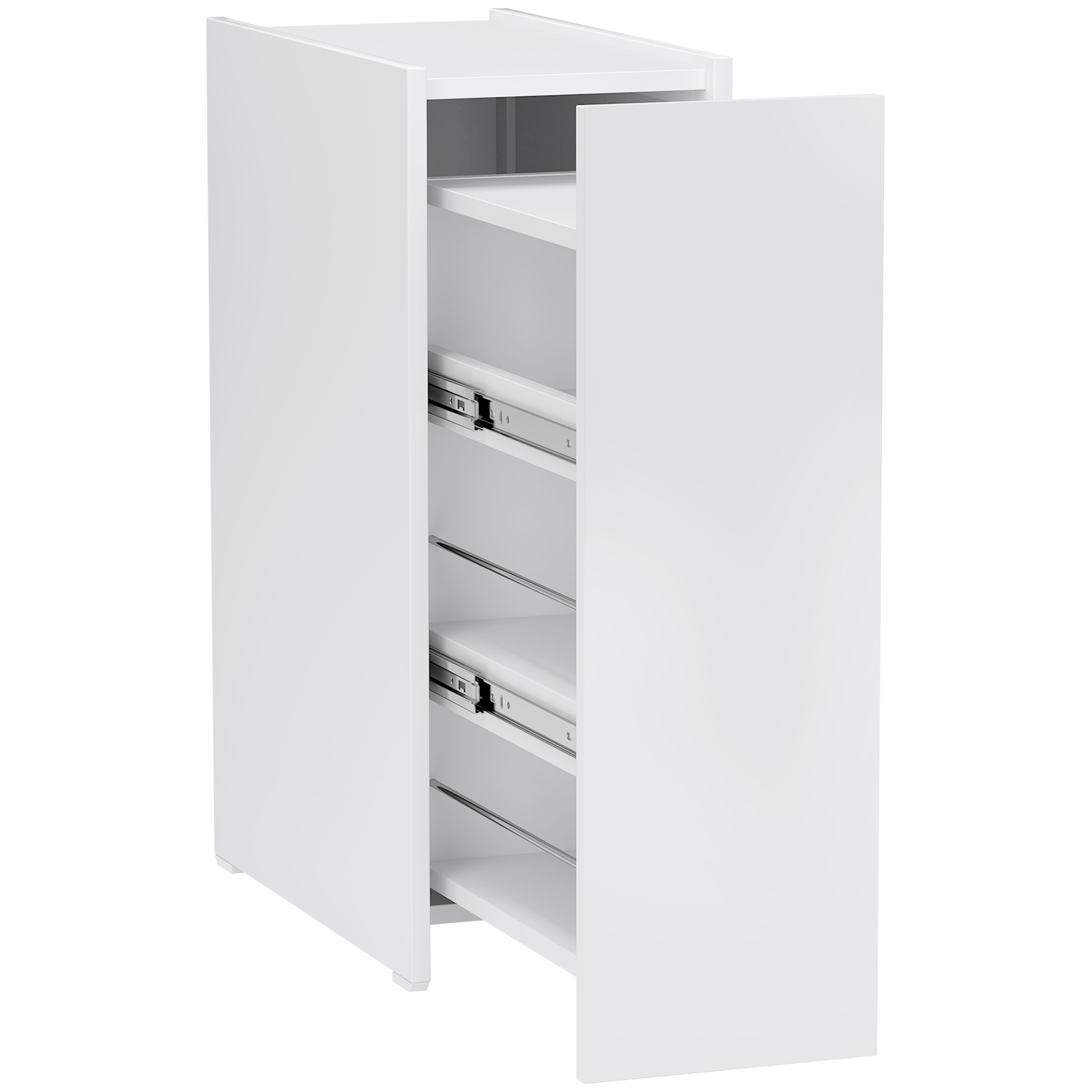 Schmaler Badezimmerschrank, Bodenschrank mit tiefer Schublade, Freistehender Badschrank, Spanplatte, Weiß