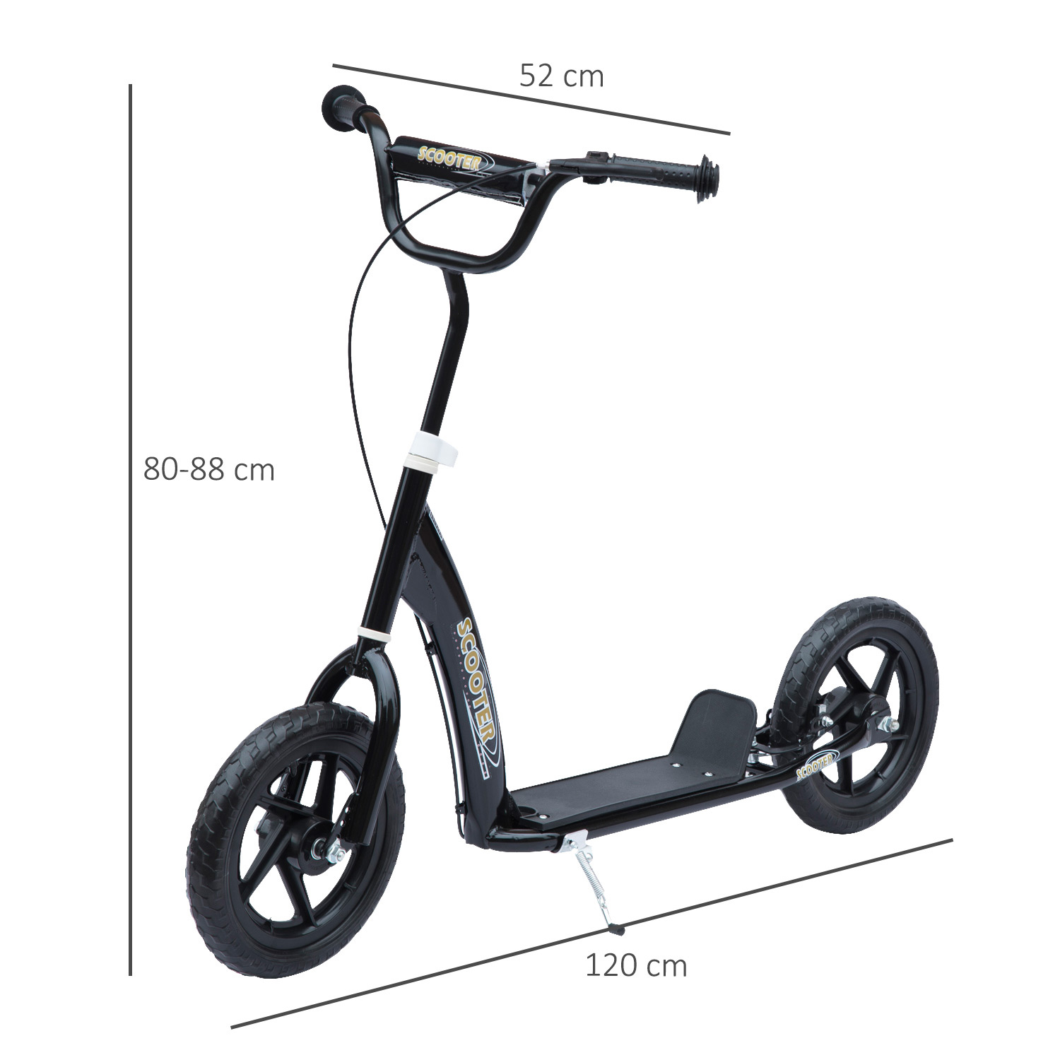 Kinderroller mit Hinterbremse Kickscooter 12 Zoll Tretroller Roller Scooter Cityroller für Kinder Kickboard Höhenverstellbar Stahl EVA Schwarz 120 x 52 x 80-88 cm