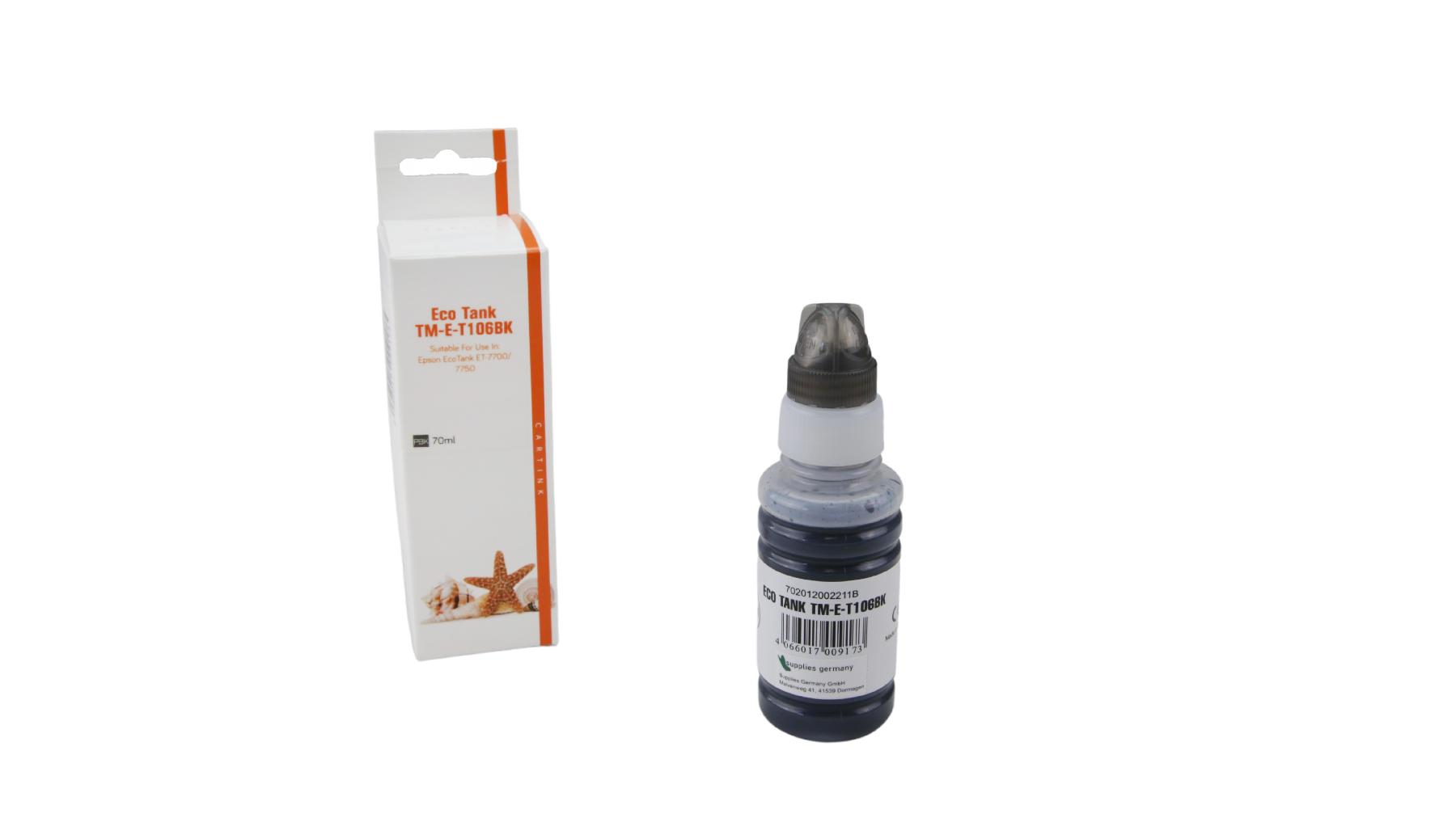 T106schwarz Eco Tank Nachfüllflasche schwarz für Epson / C13T00R140 / 70ml