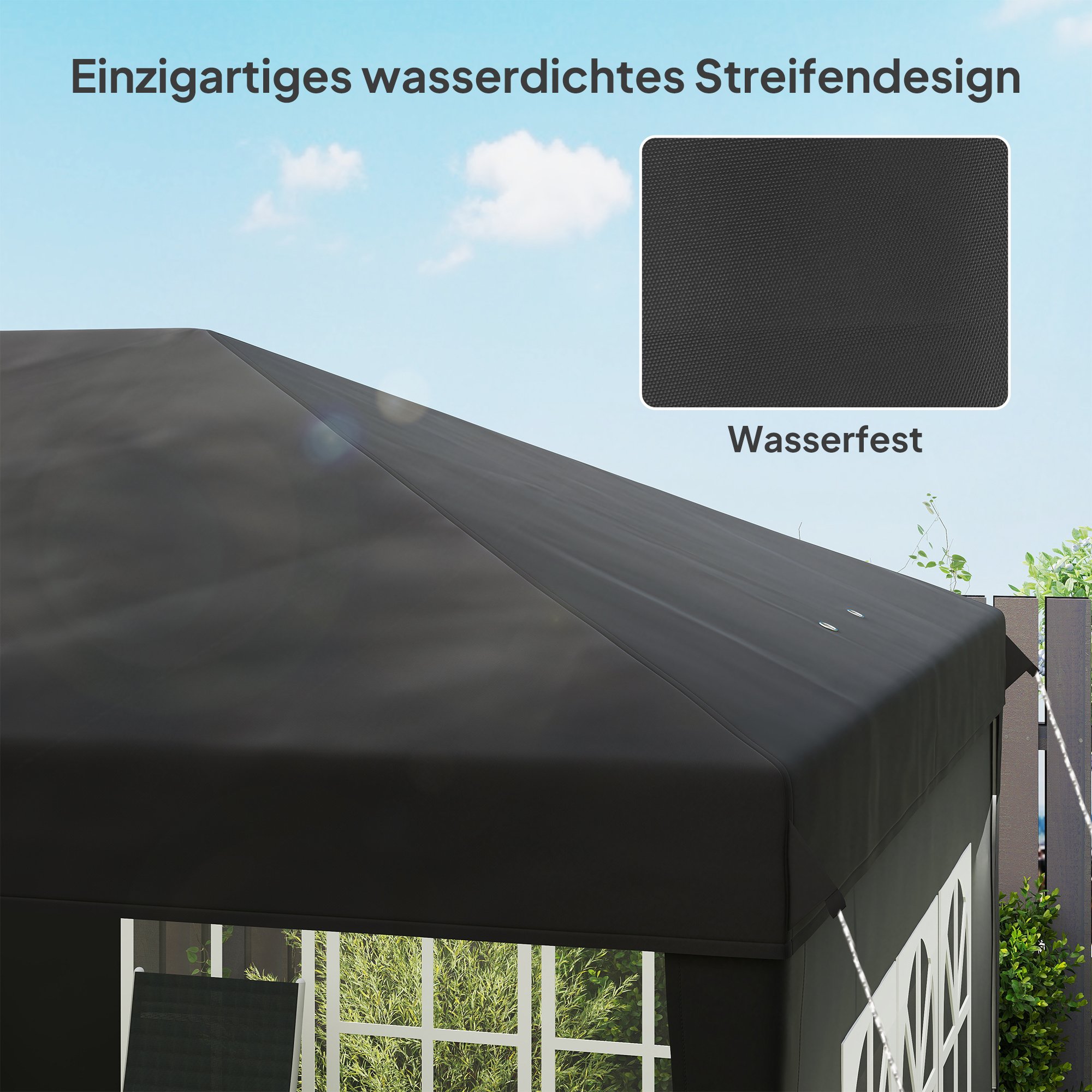 Pavillon ca. 3x6m Wasserdicht Pop-up Faltpavillon mit 4 Seitenwänden, Fenster UV-Schutz Tragetasche Schwarz