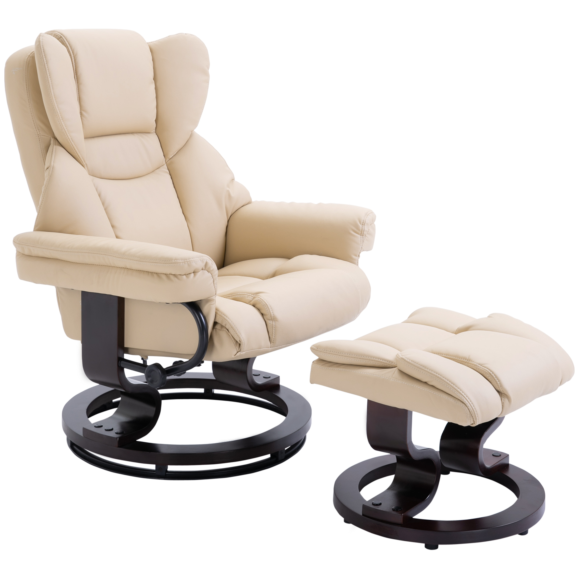 Relaxsessel mit Hocker, Liegefunktion, drehbar, bis 160 kg, Kunstleder, Metallrahmen, creme, 80 x 79 x 100 cm
