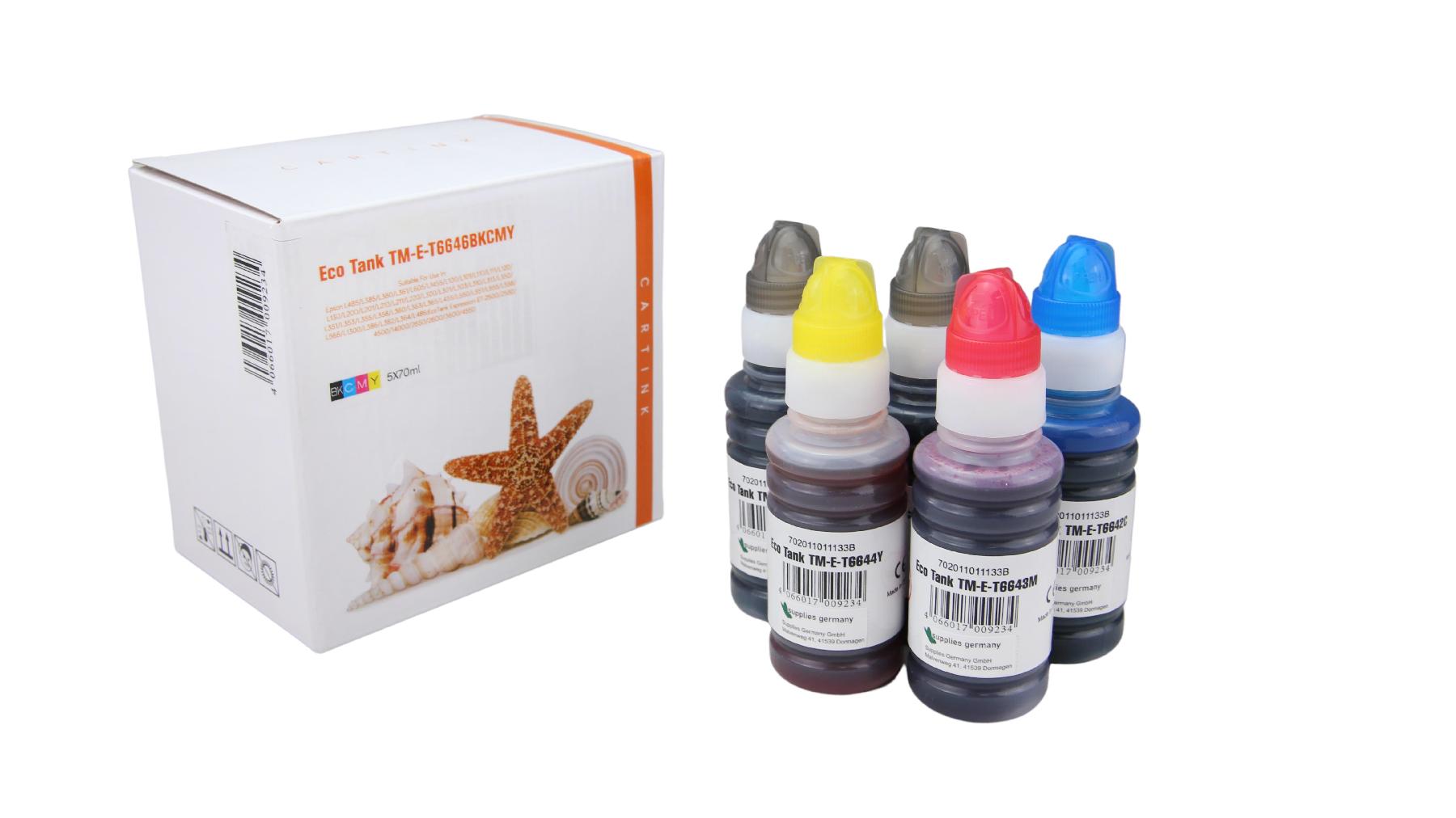 Multipack T6646 alternativ Eco Tank Nachfüllflasche für Epson / C13T664640 / 2x schwarz  CMY / 70ml