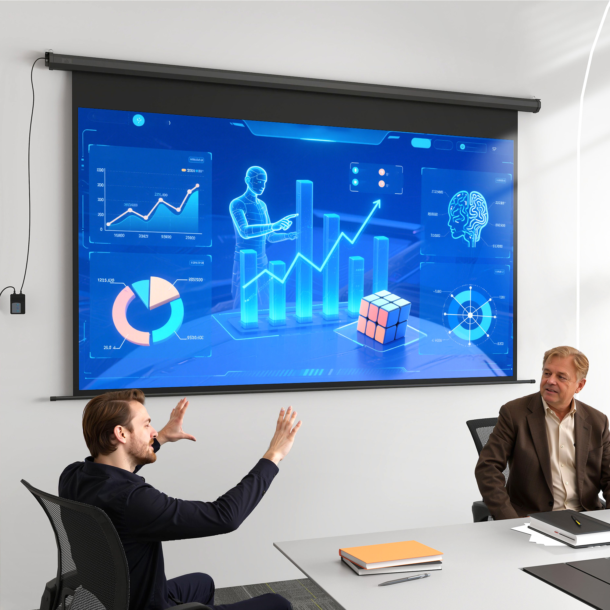 Beamer-Leinwand, 16:9 Format, Fernbedienung, 266 x 149 cm (120 Zoll), Schwarz